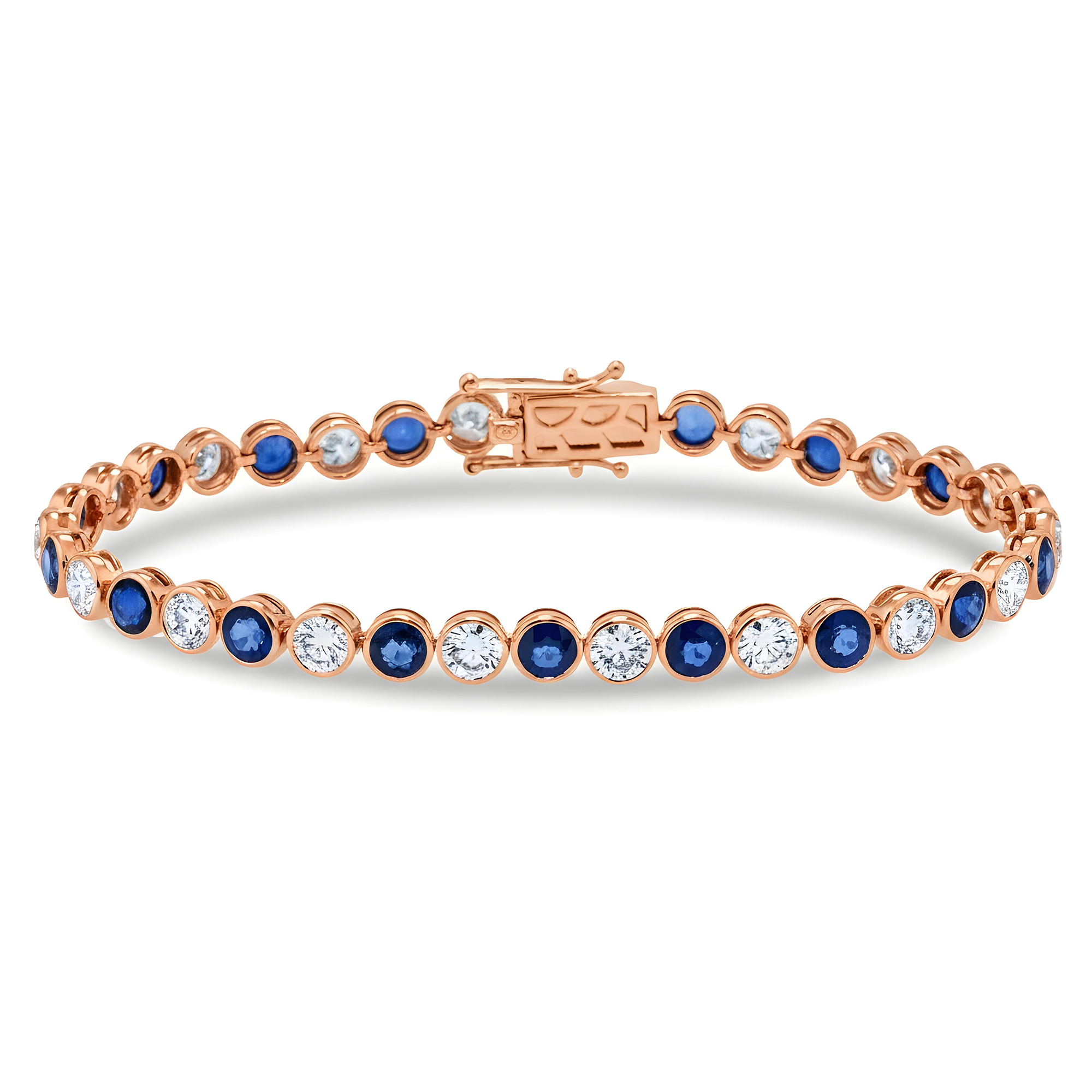 18K White Gold Round Sapphire & Diamond Bezel Set Bracelet 12.0ctw