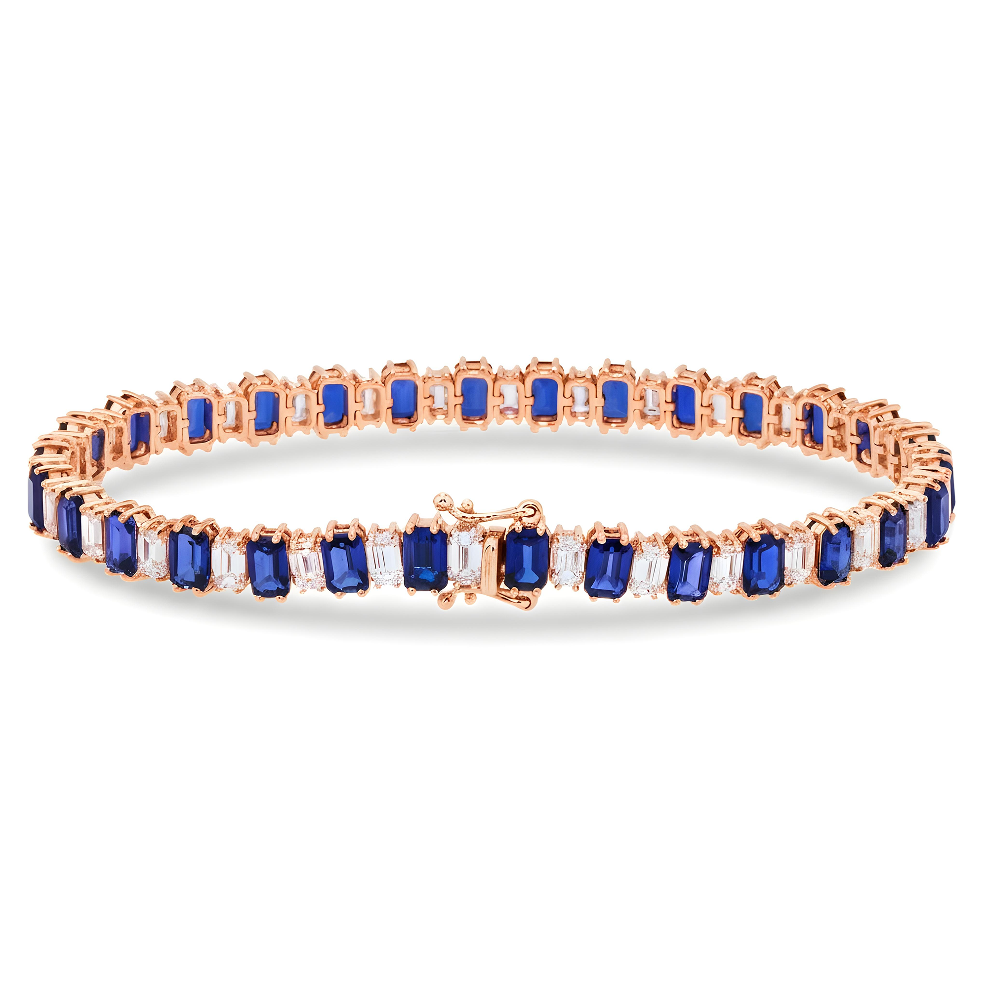18K White Gold Emerald Cut Sapphire & Diamond Bracelet 17.20ctw