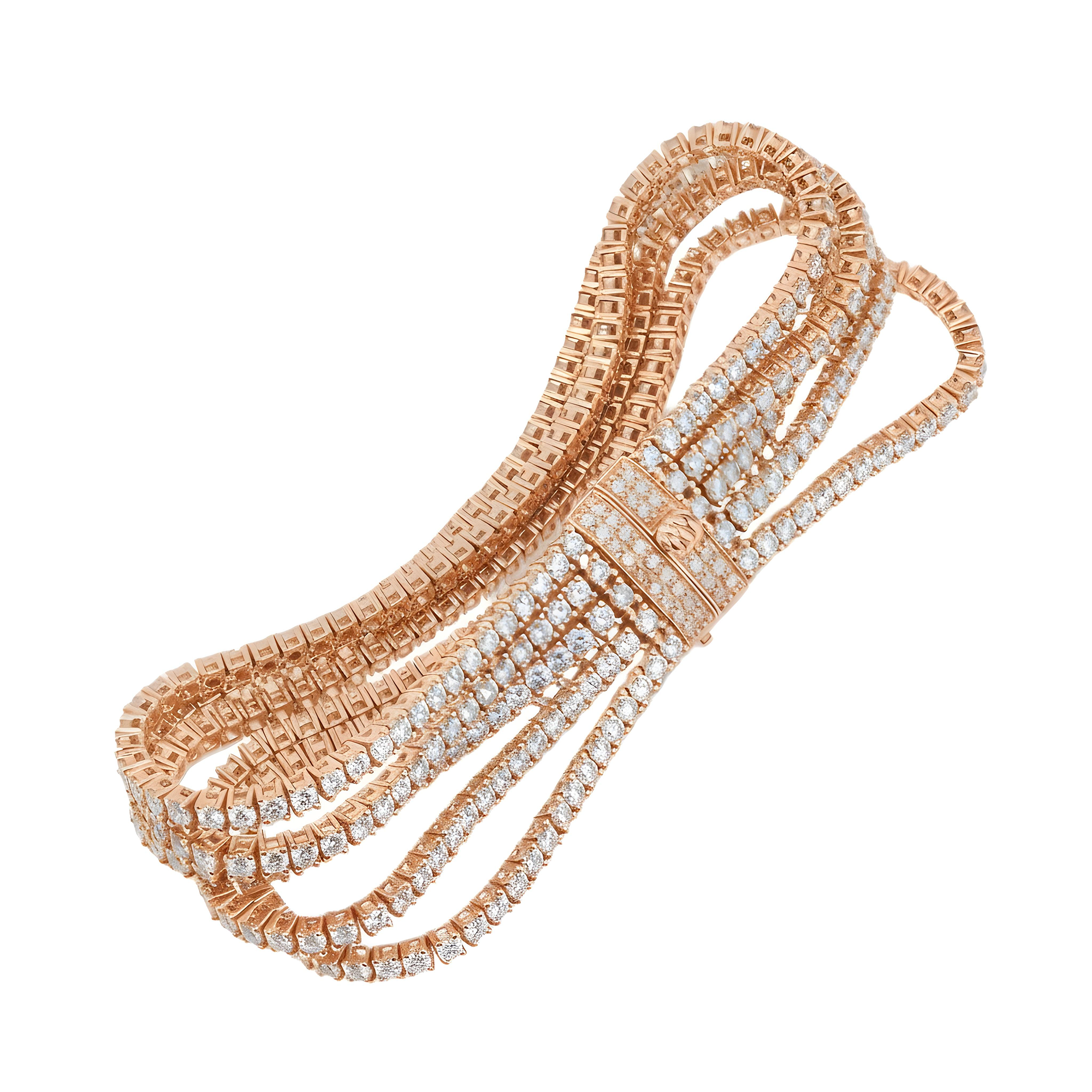 14K White Gold Five Row Round Cut Diamond Bracelet 15.44ct