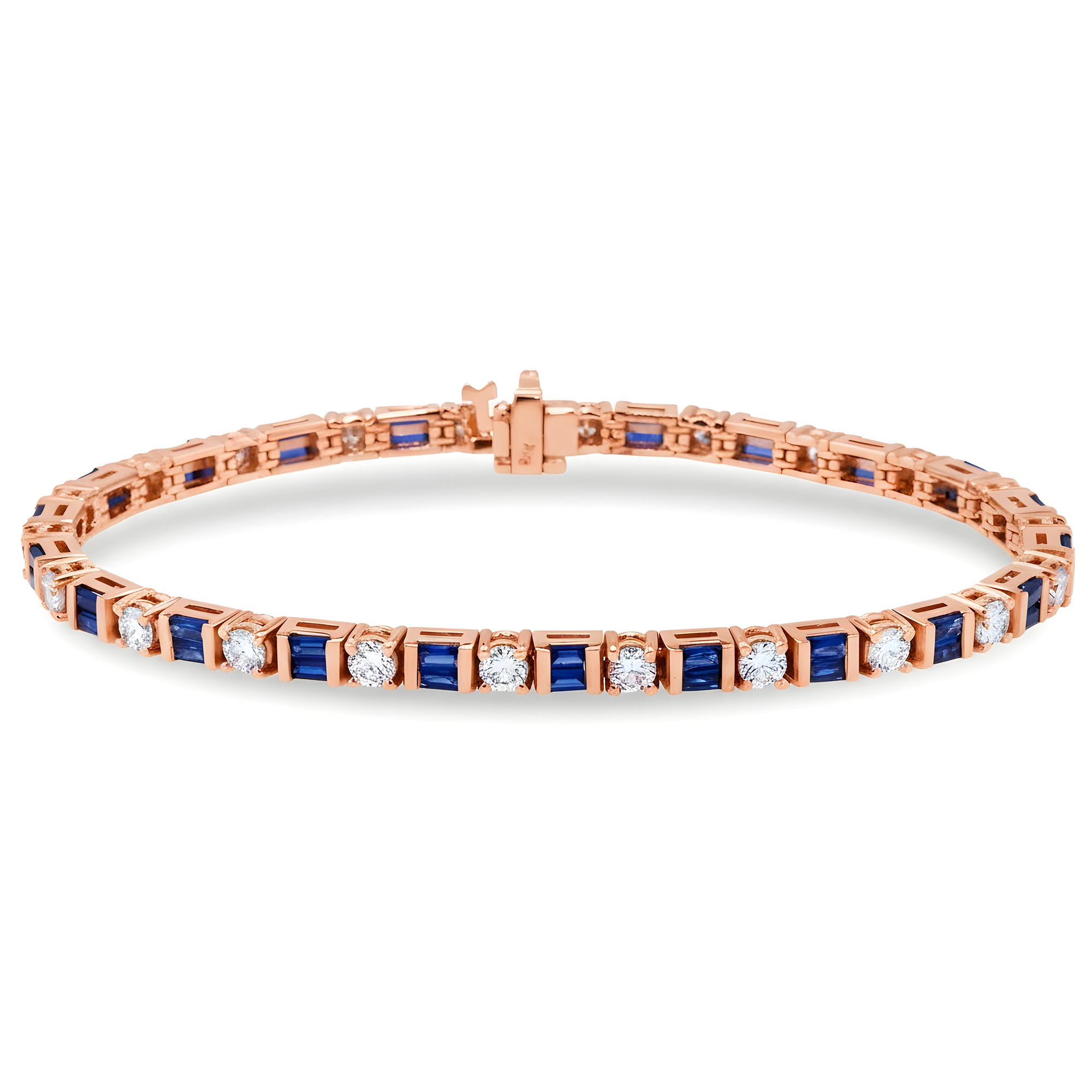 14K White Gold Baguette Cut Sapphire & Round Diamond Bracelet 5.82ctw