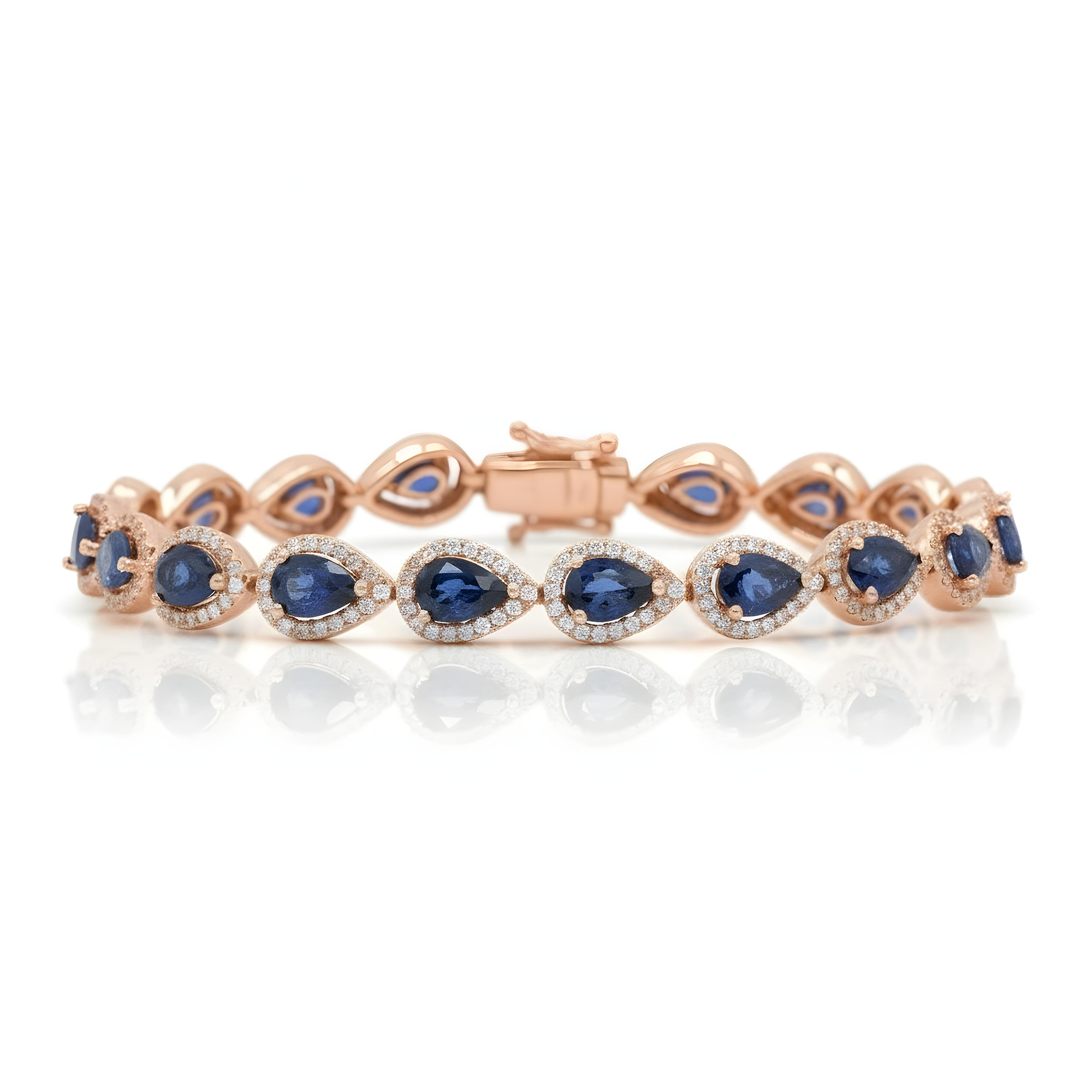 18K White Gold Pear Cut Sapphire & Diamond Bracelet