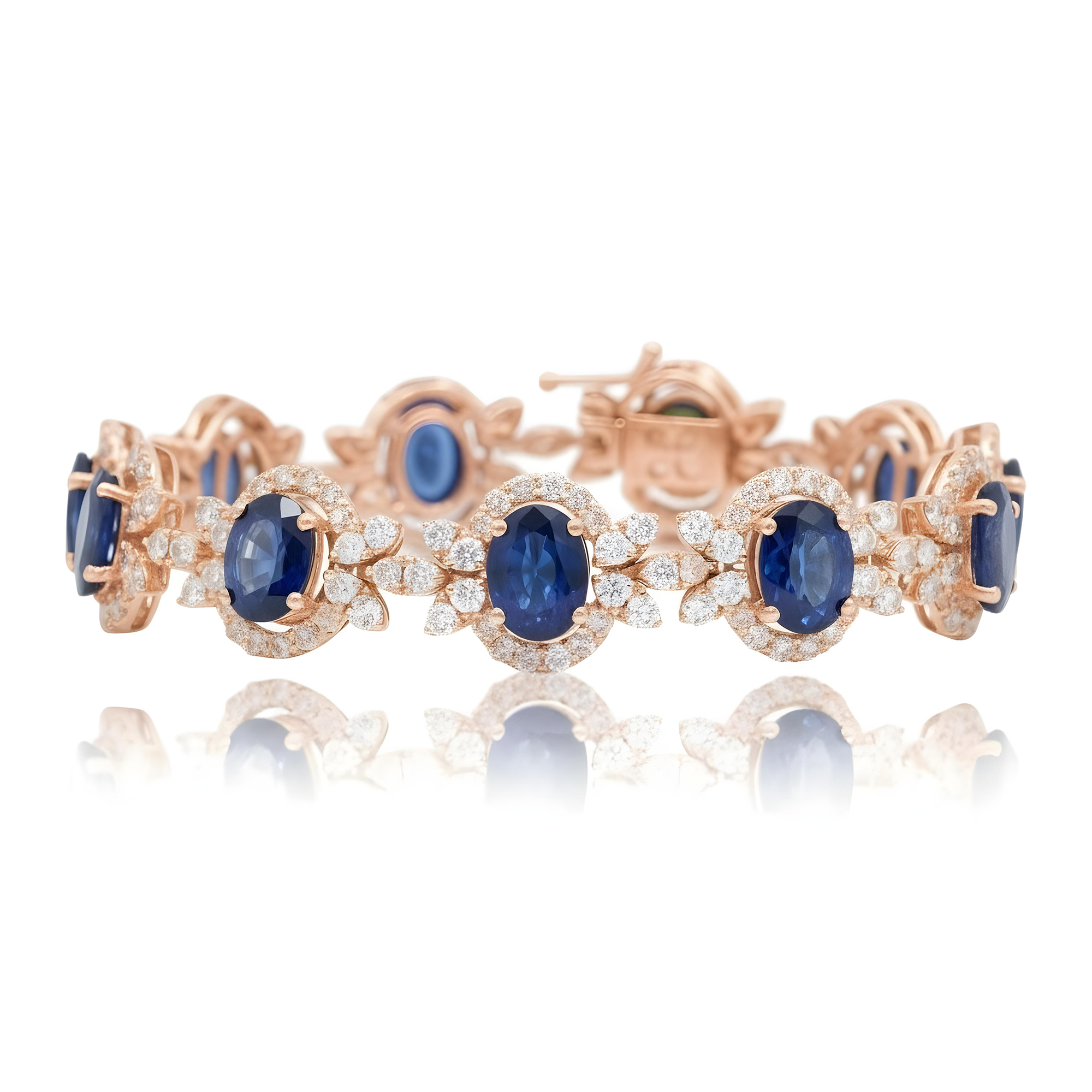 18K White Gold Oval Cut Sapphire & Diamond Bracelet