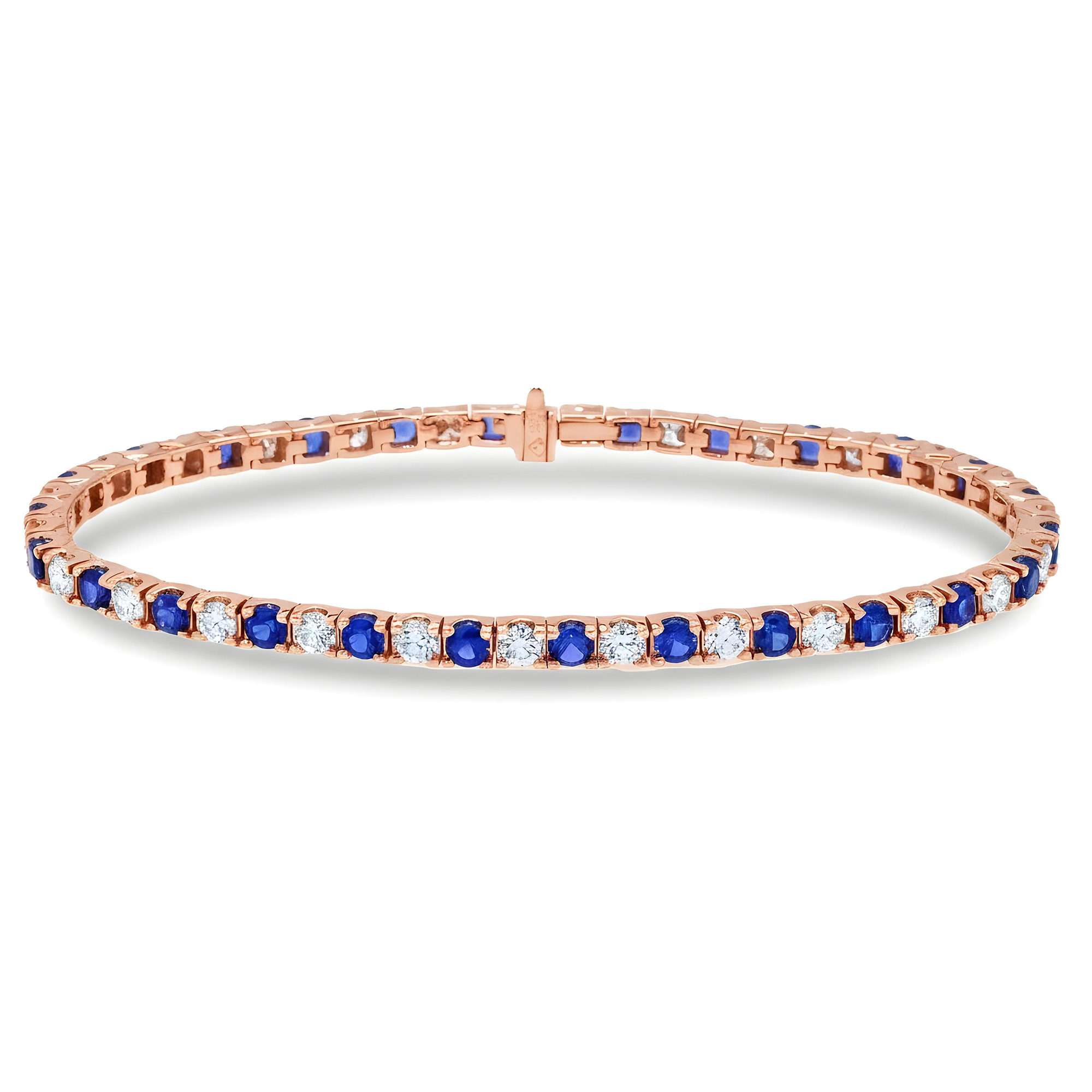 14K White Gold Round Cut Diamond & Sapphire Bracelet 6.50ctw