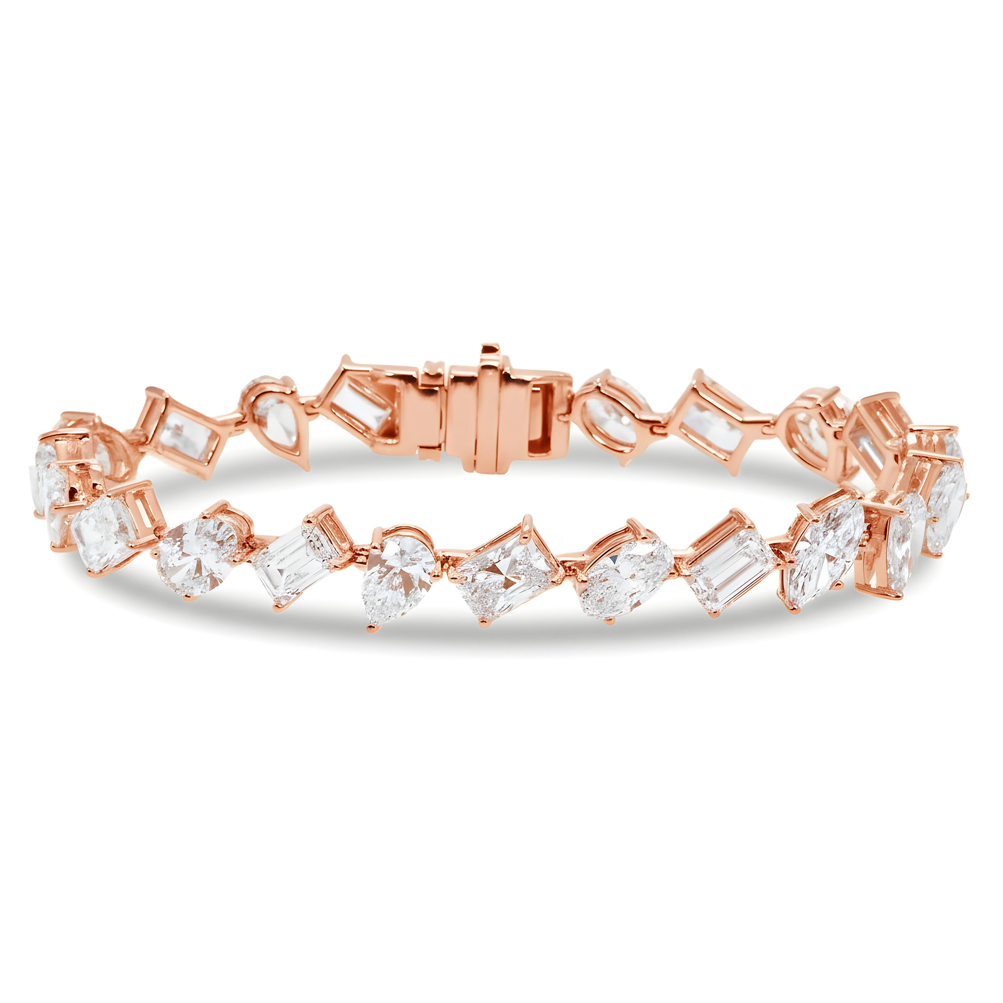 14K White Gold Multi Cut Diamond Satellite Bracelet 18.19ctw