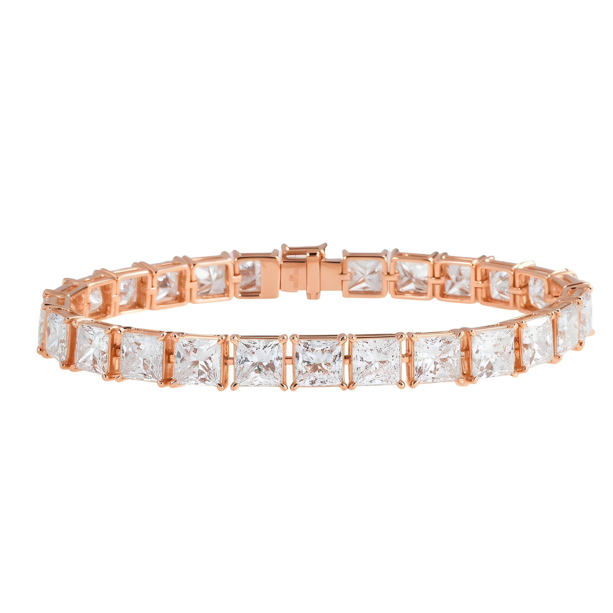 14K White Gold Princess Cut Diamond Tennis Bracelet 27.25ct
