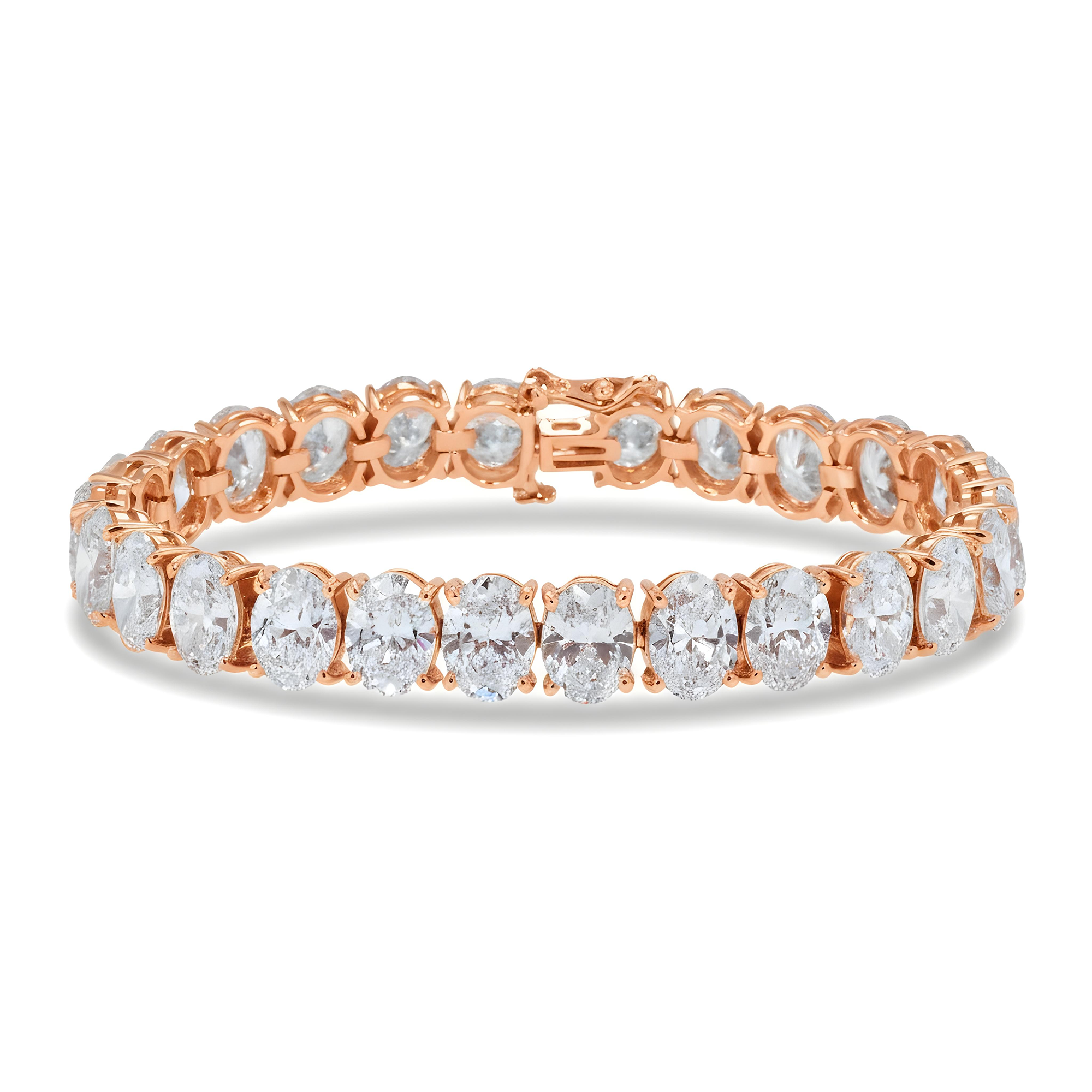14K White Gold Oval Cut Diamond Tennis Bracelet 40.44ct
