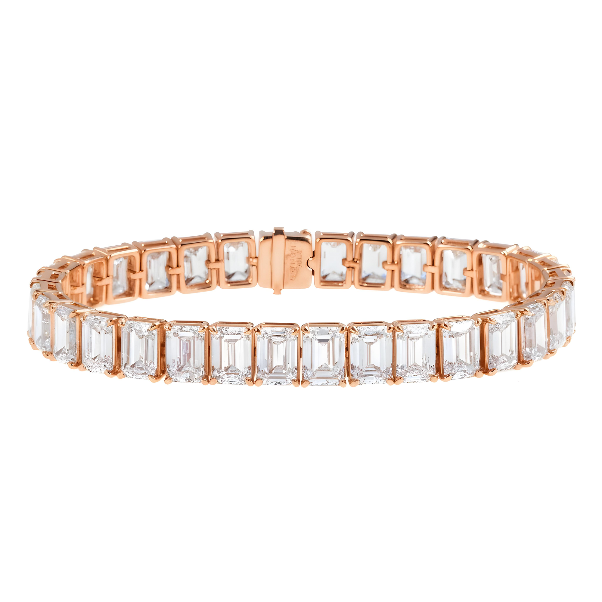 18K White Gold Emerald Cut Diamond Tennis Bracelet 34.48ct