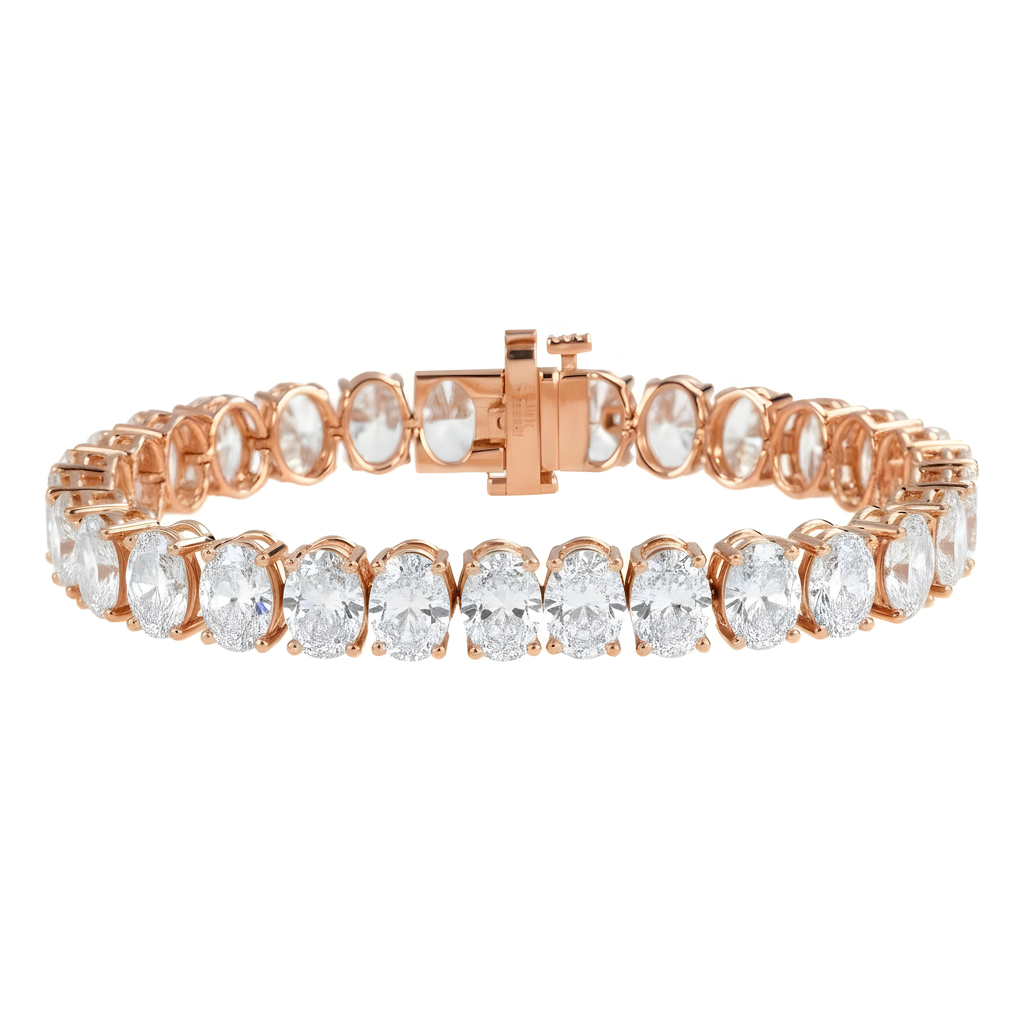 14K White Gold Oval Cut Diamond Bracelet 31.34ct