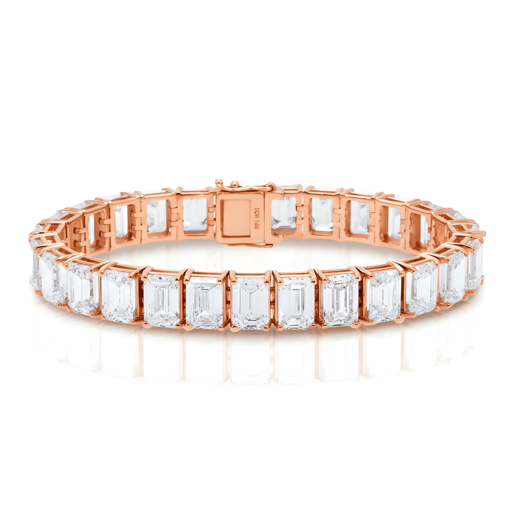 14K White Gold Emerald Cut Diamond Tennis Bracelet 34.93ct