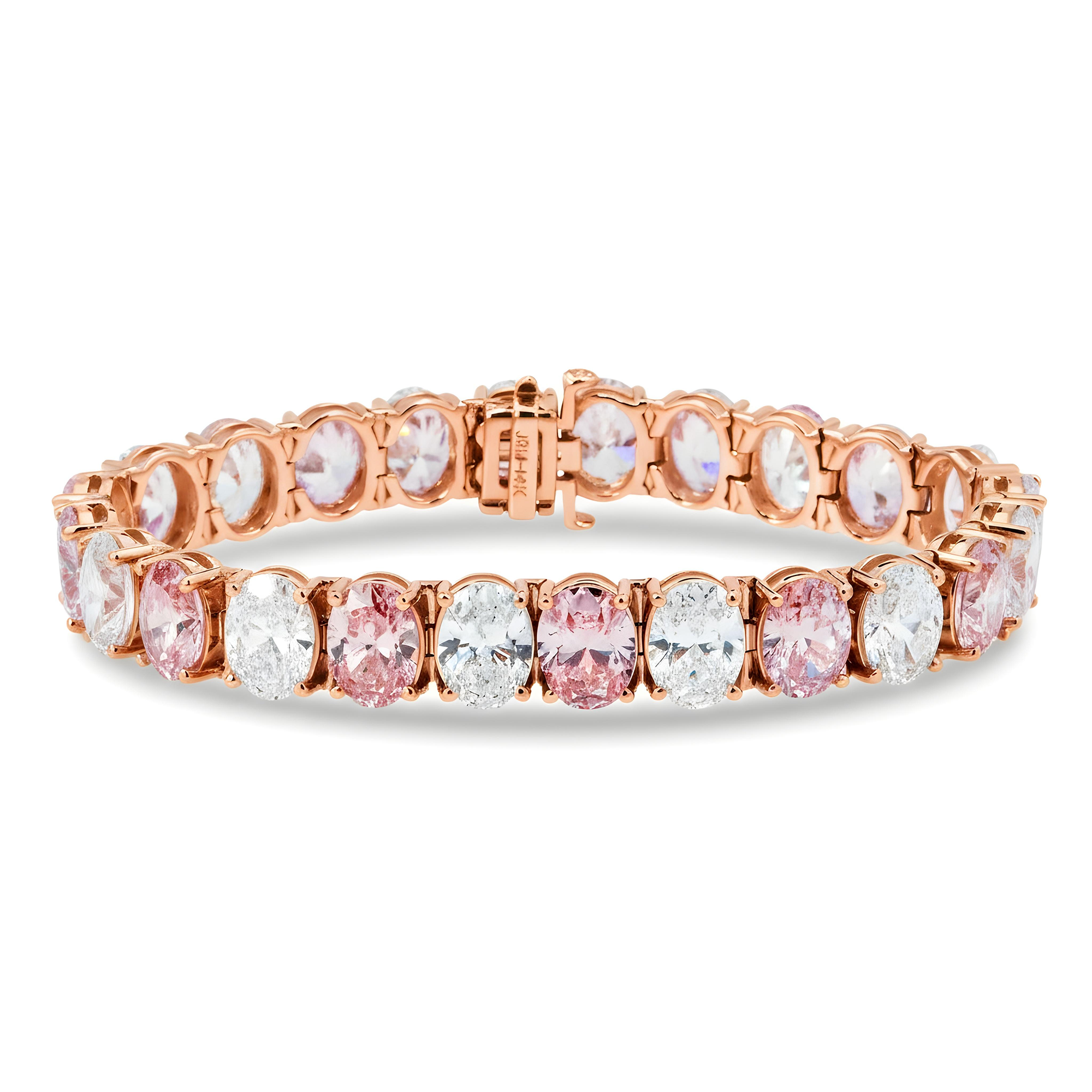 14K White Gold Oval Cut White & Fancy Pink Diamond Bracelet 37.57ct