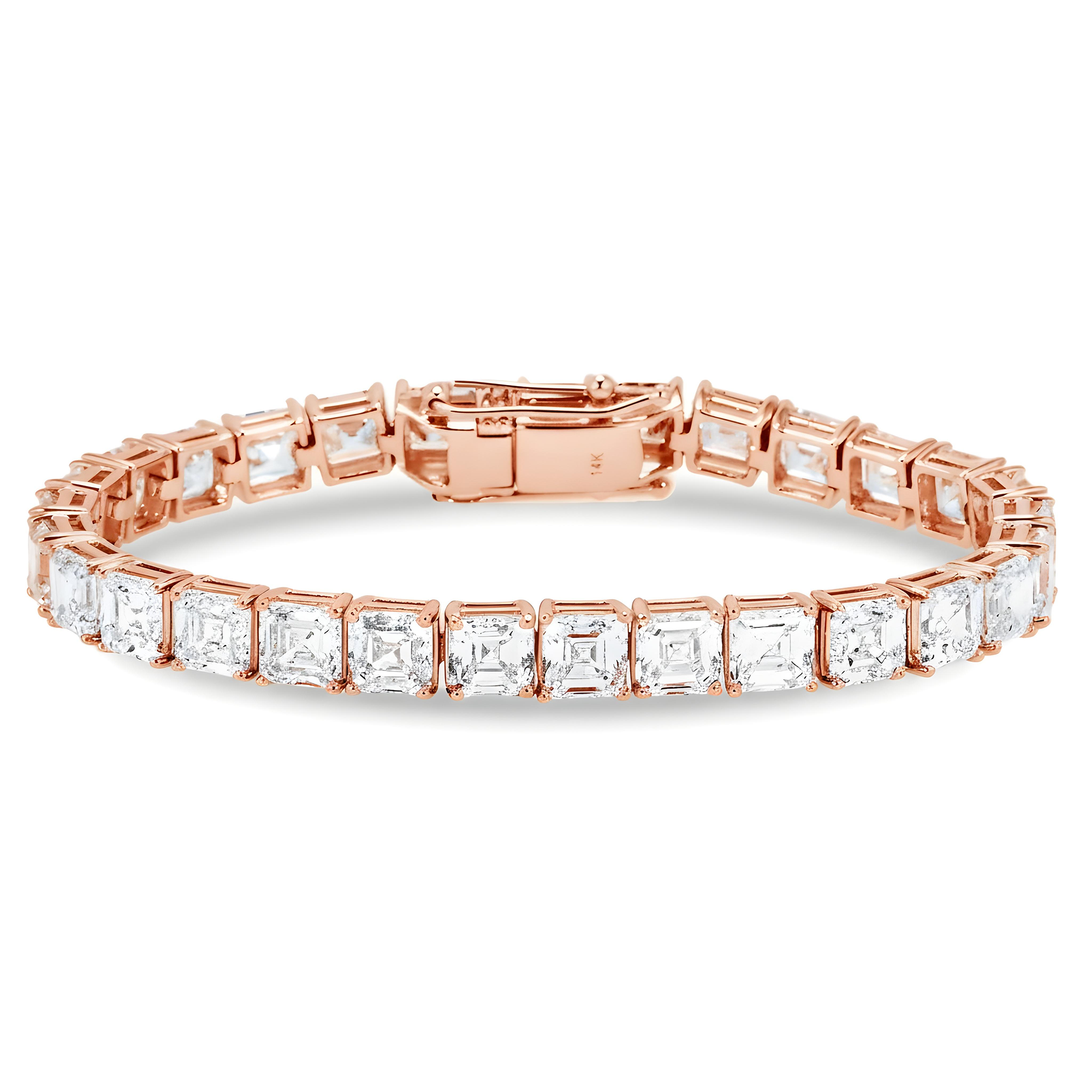 14K White Gold Asscher Cut Diamond Tennis Bracelet 30.04ct