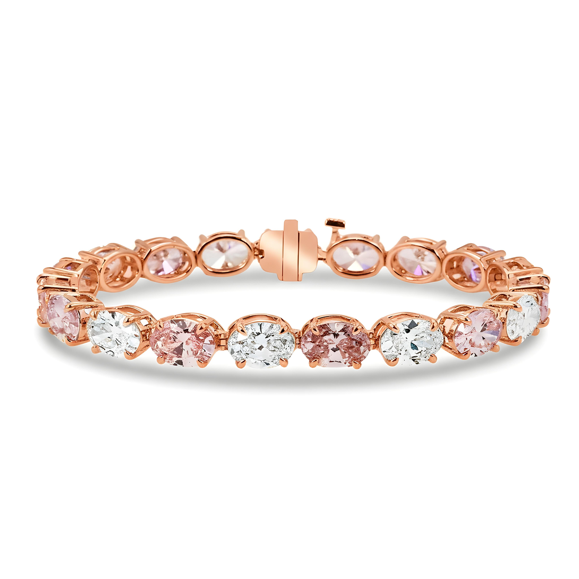18K White Gold Oval Cut White & Fancy Pink Diamond Bracelet 19.39ct