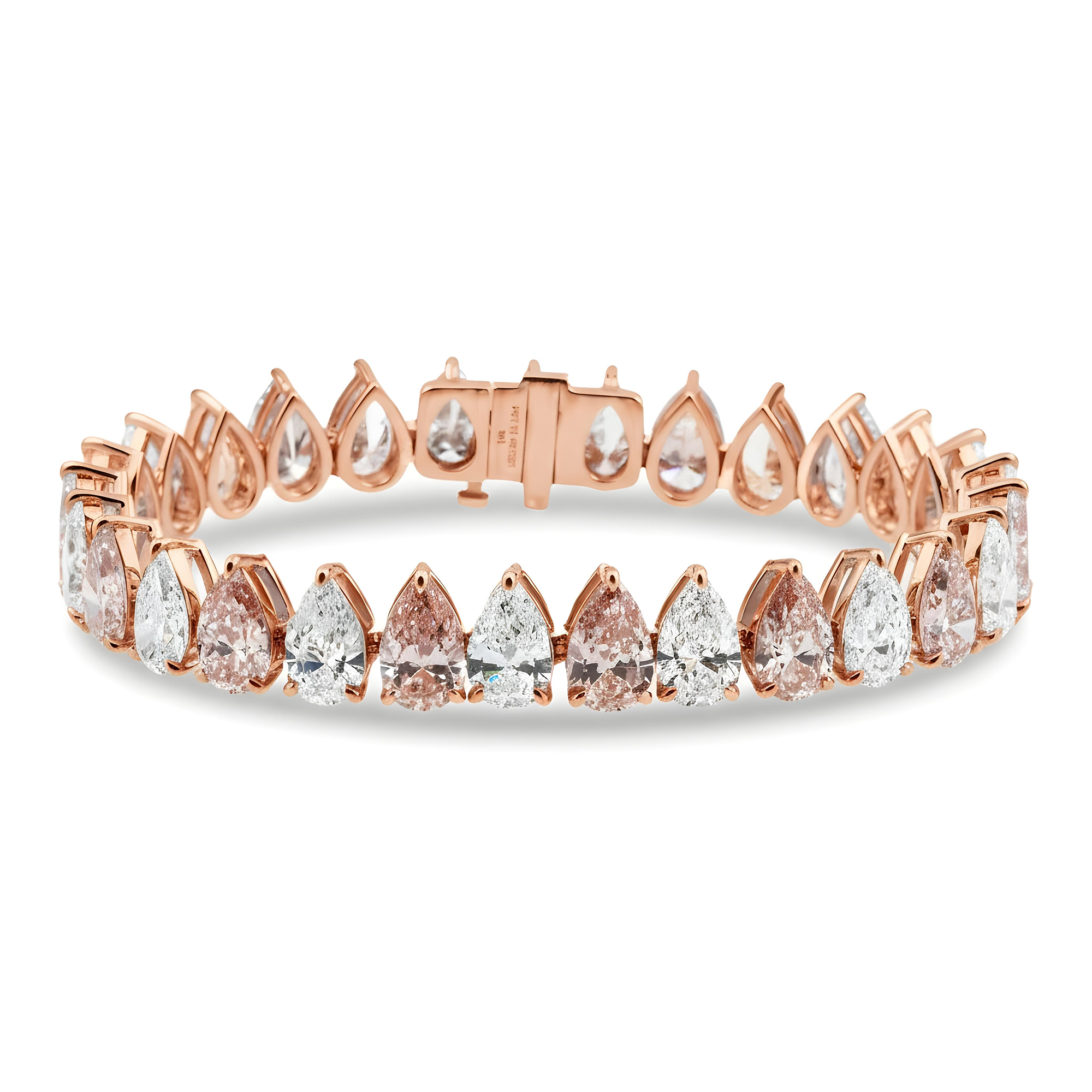 18K White Gold Pear Cut Fancy Pink & White Diamond Bracelet 27.60