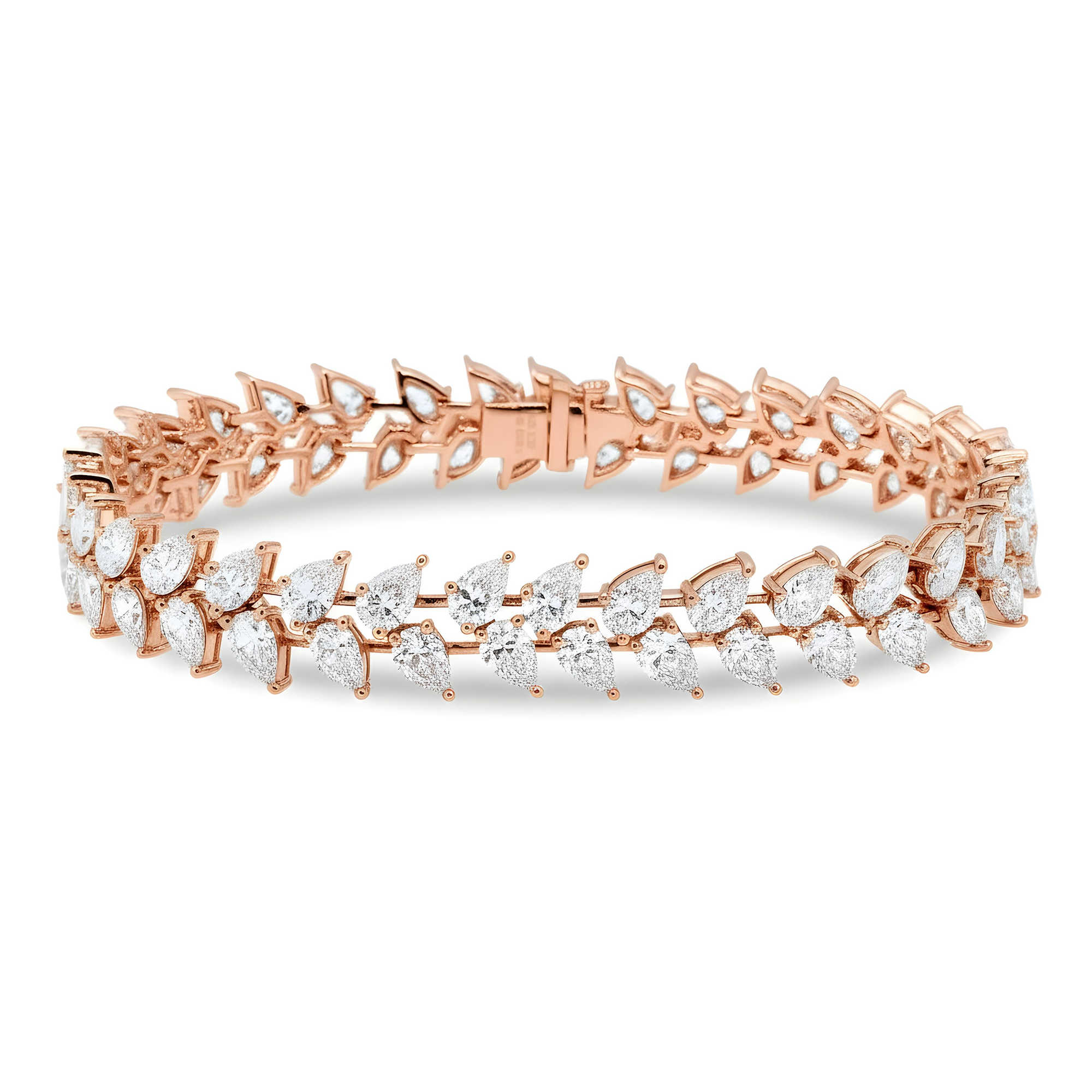 18K White Gold Pear Cut Diamond Rosebud Tennis Bracelet 16.68ctw