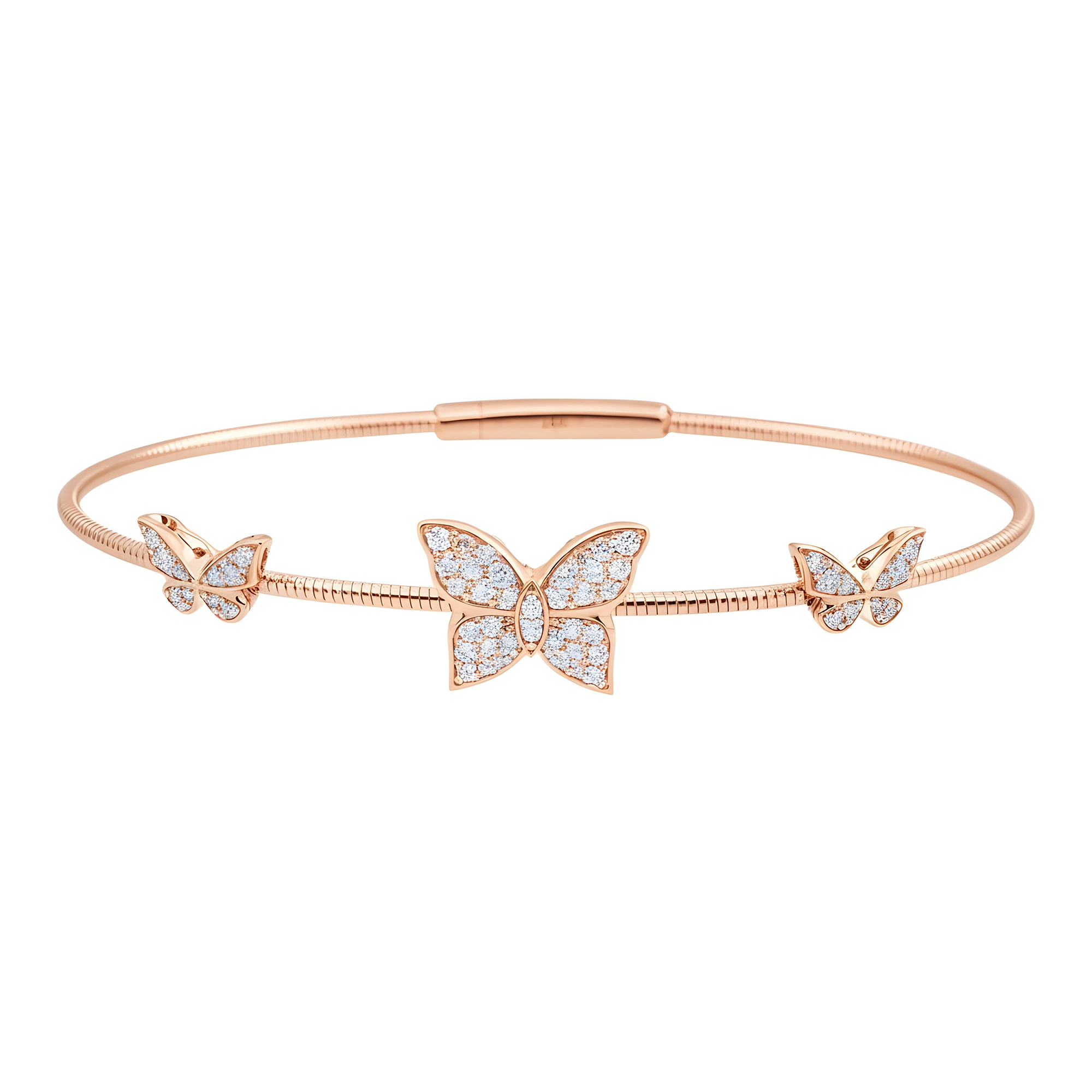 14K White Gold Round Diamond Butterfly Shaped Satellite Bangle Bracelet 0.50ct