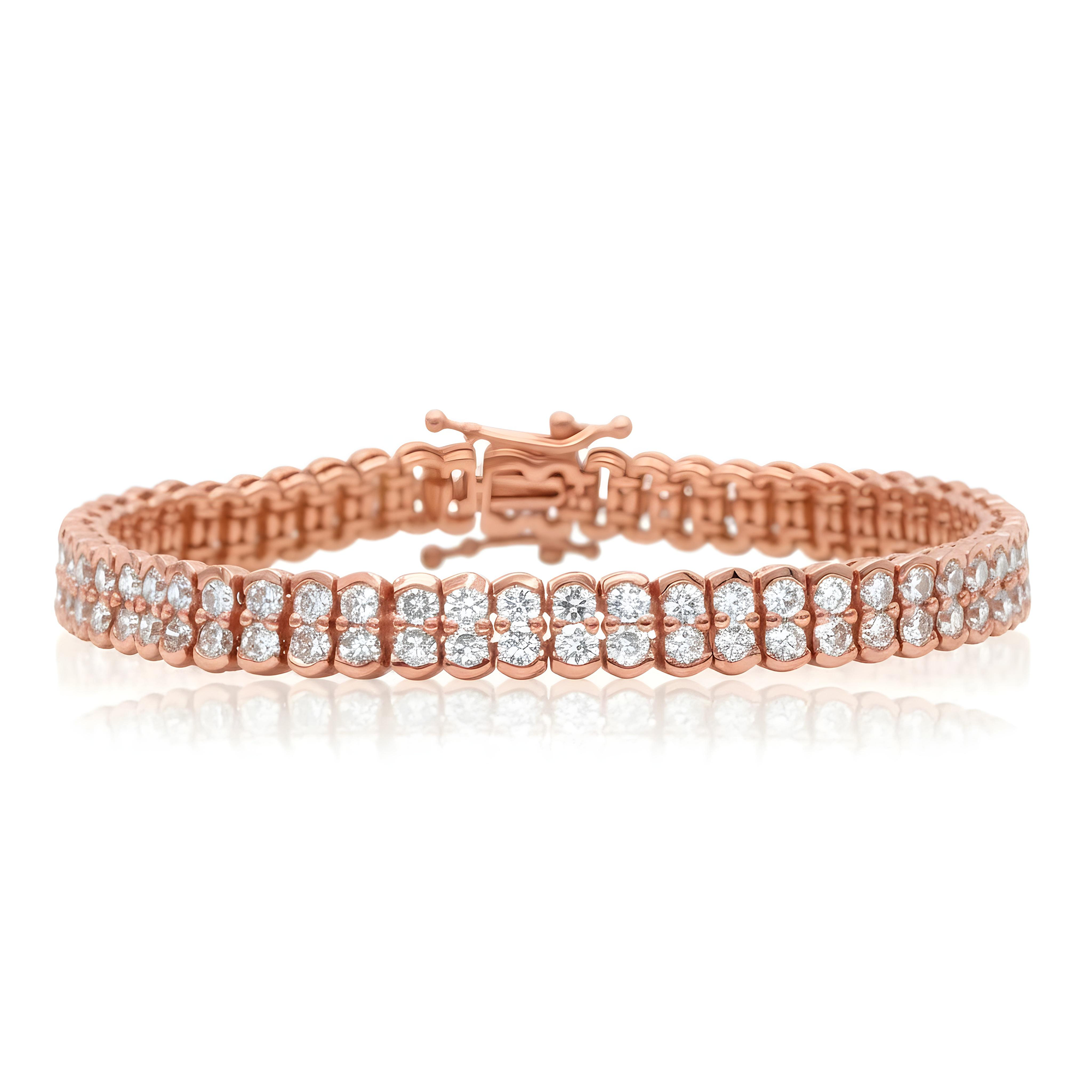 14K White Gold Double Row Round Diamond Tennis Bracelet 7.32ct