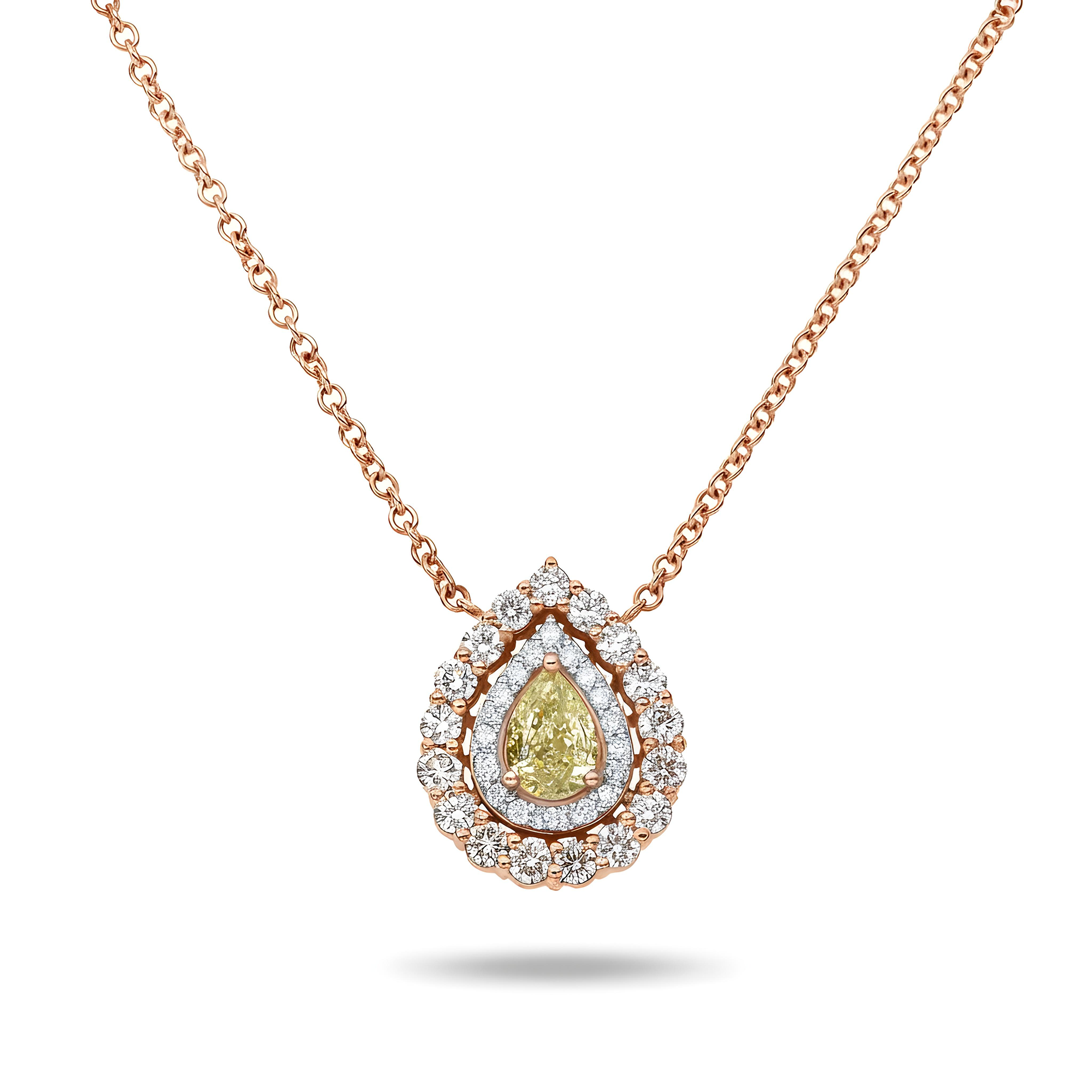 14K White Gold Pear Cut Canary Yellow Diamond Pendant & Chain Necklace 1.44ct