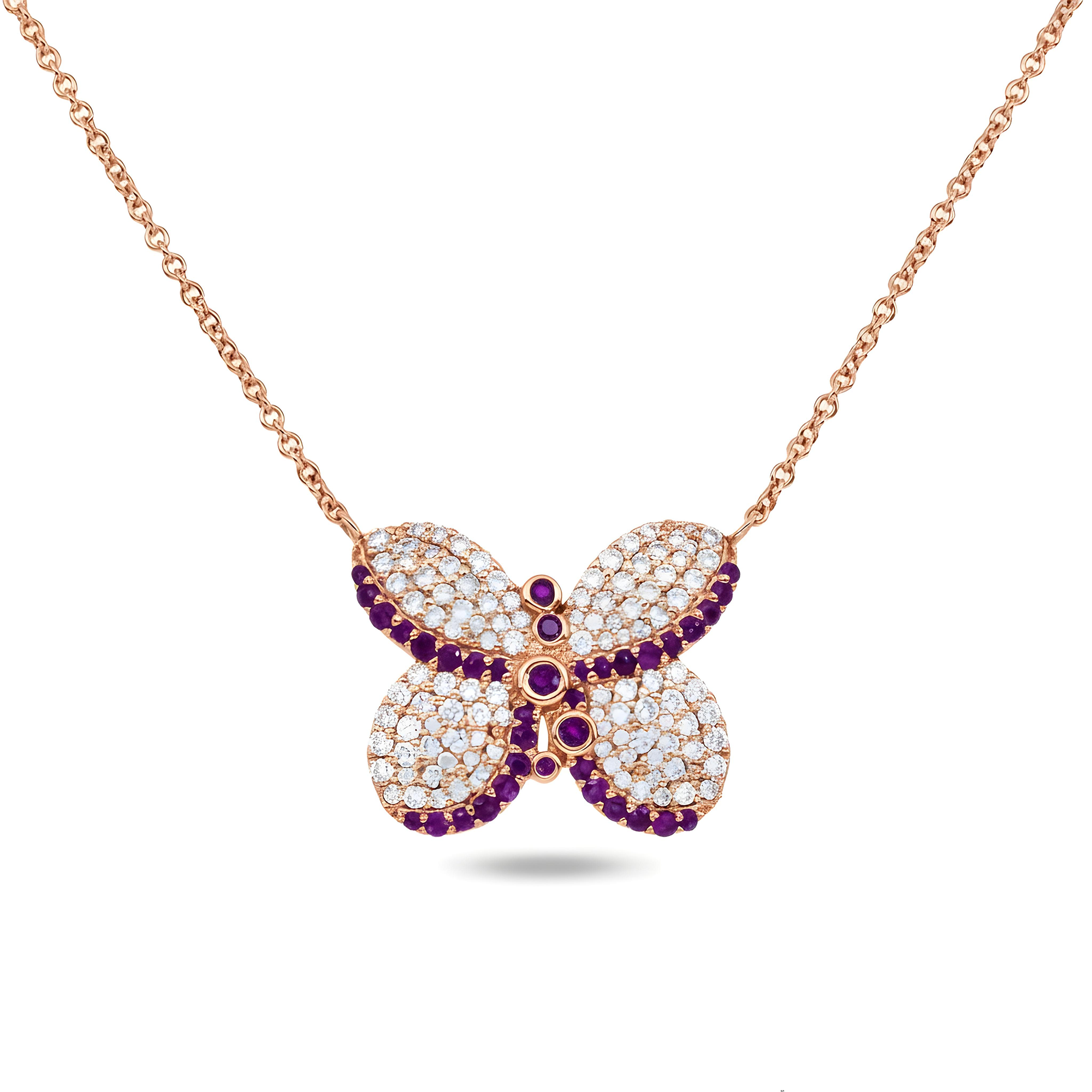 14K White Gold Ruby & Diamond Butterfly Pendant & Chain Necklace 1.13ct