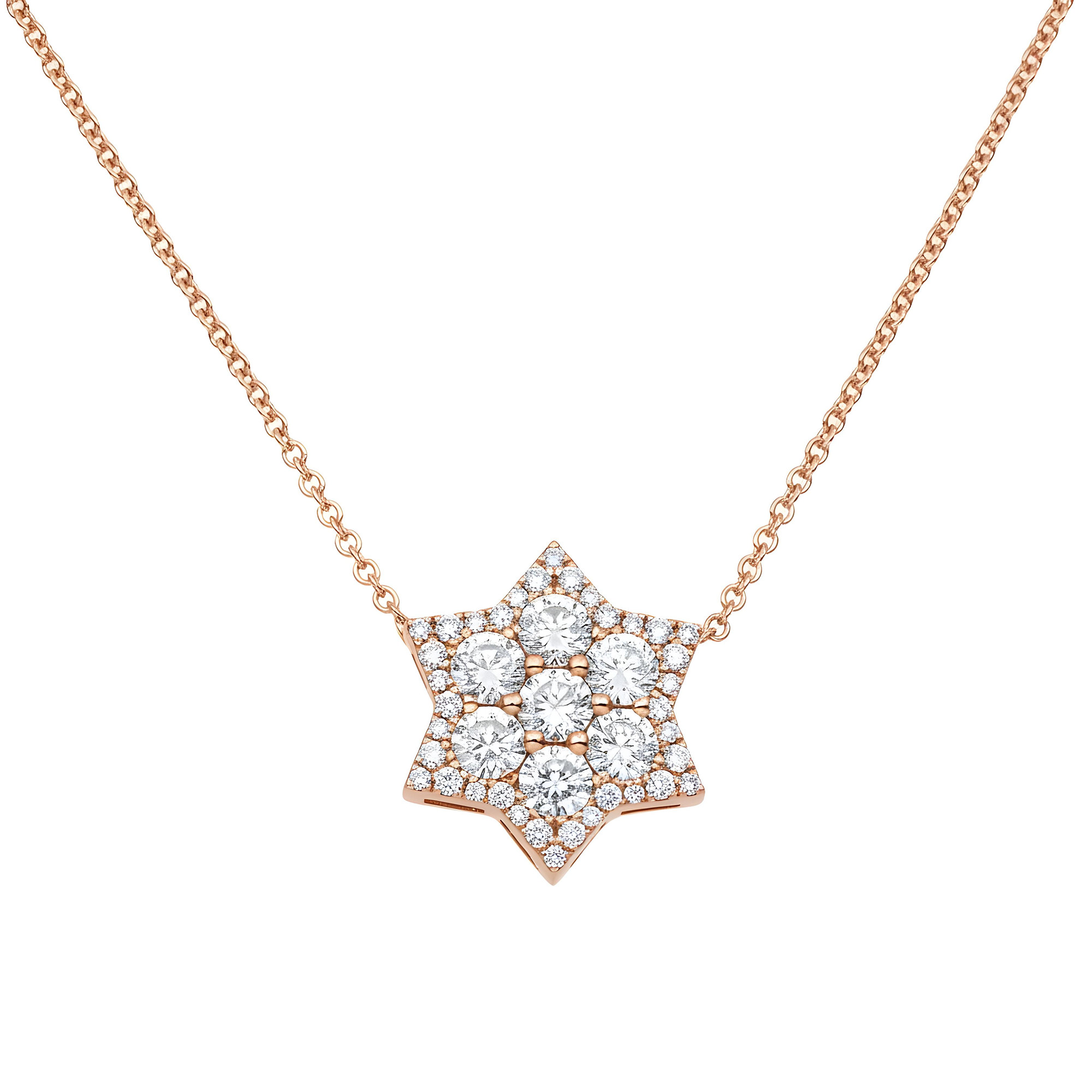 14K White Gold Round Diamond Star of David Pendant & Chain Necklace 1.51ct