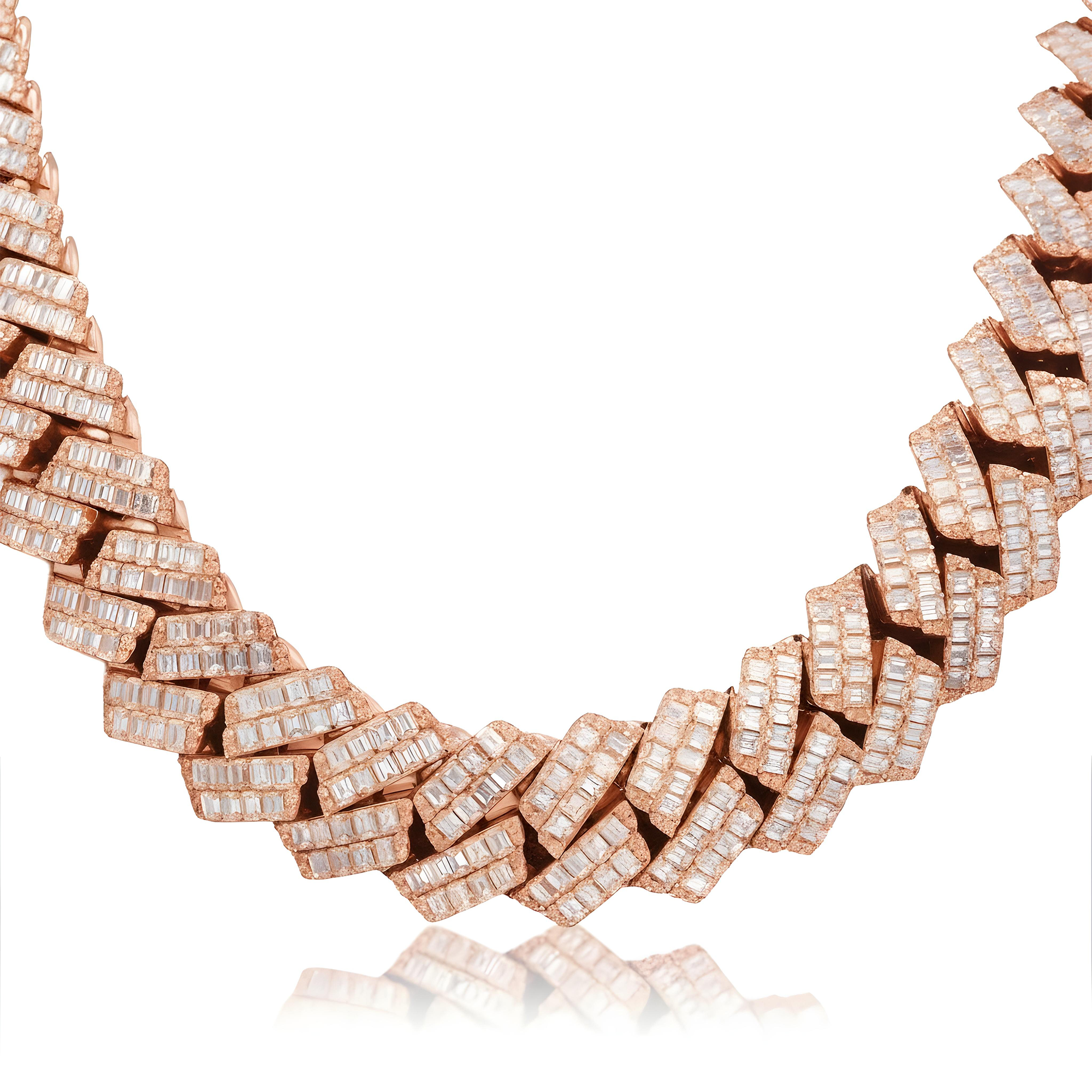 14K White Gold 20mm Emerald Cut Diamond Cuban Link Chain 94.10ct