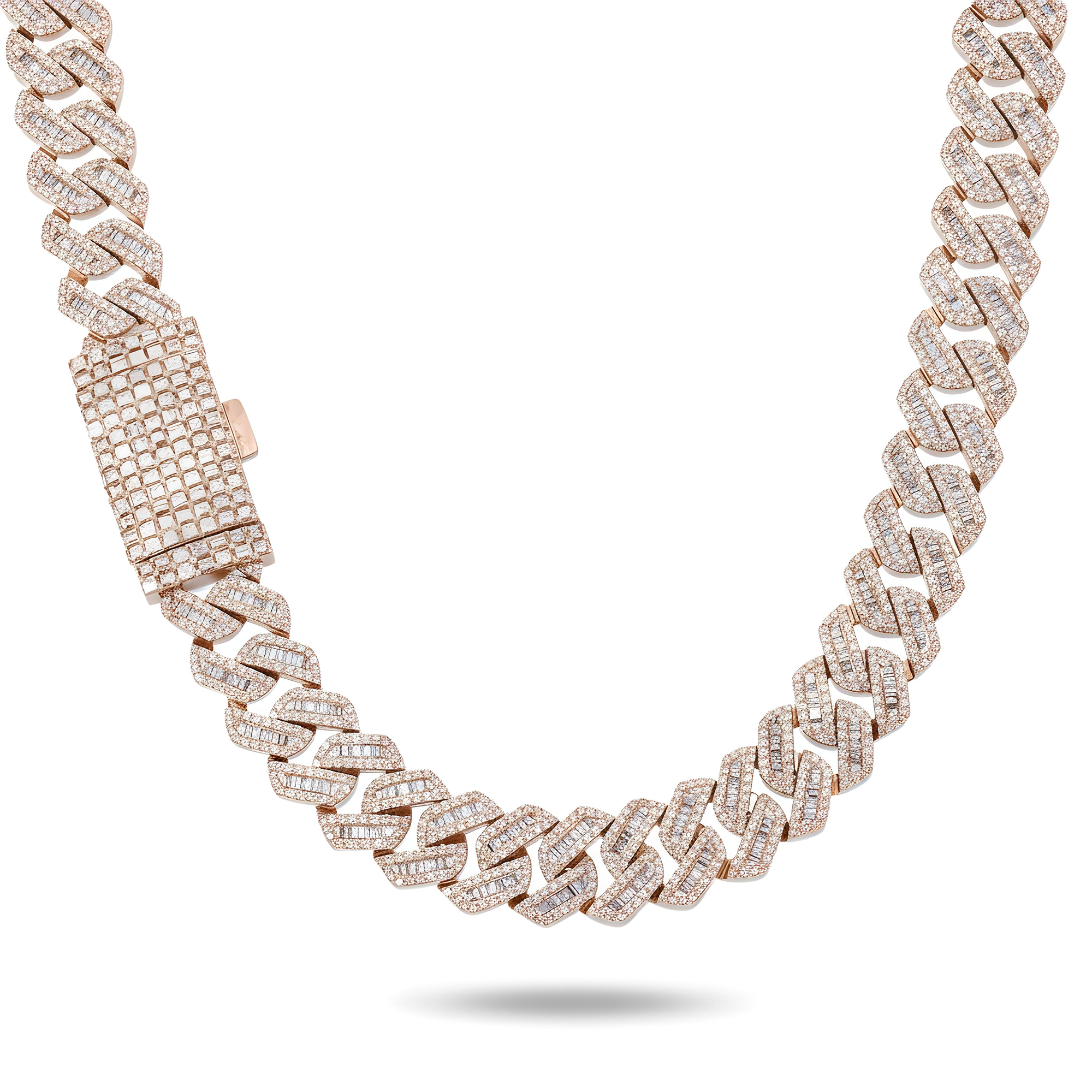 14K White Gold 14mm Baguette & Round Diamond Cuban Link Chain 20.10ct