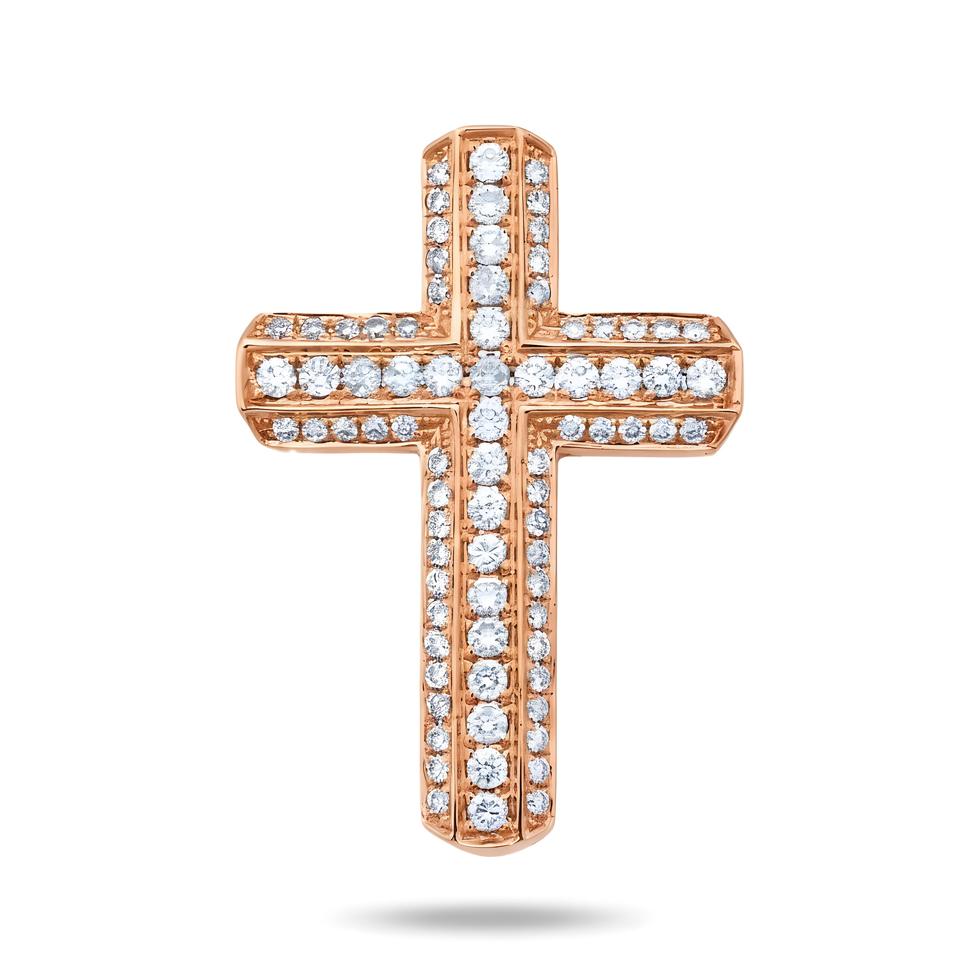 14K White Gold Triple Row Round Diamond Cross Pendant 0.71ct