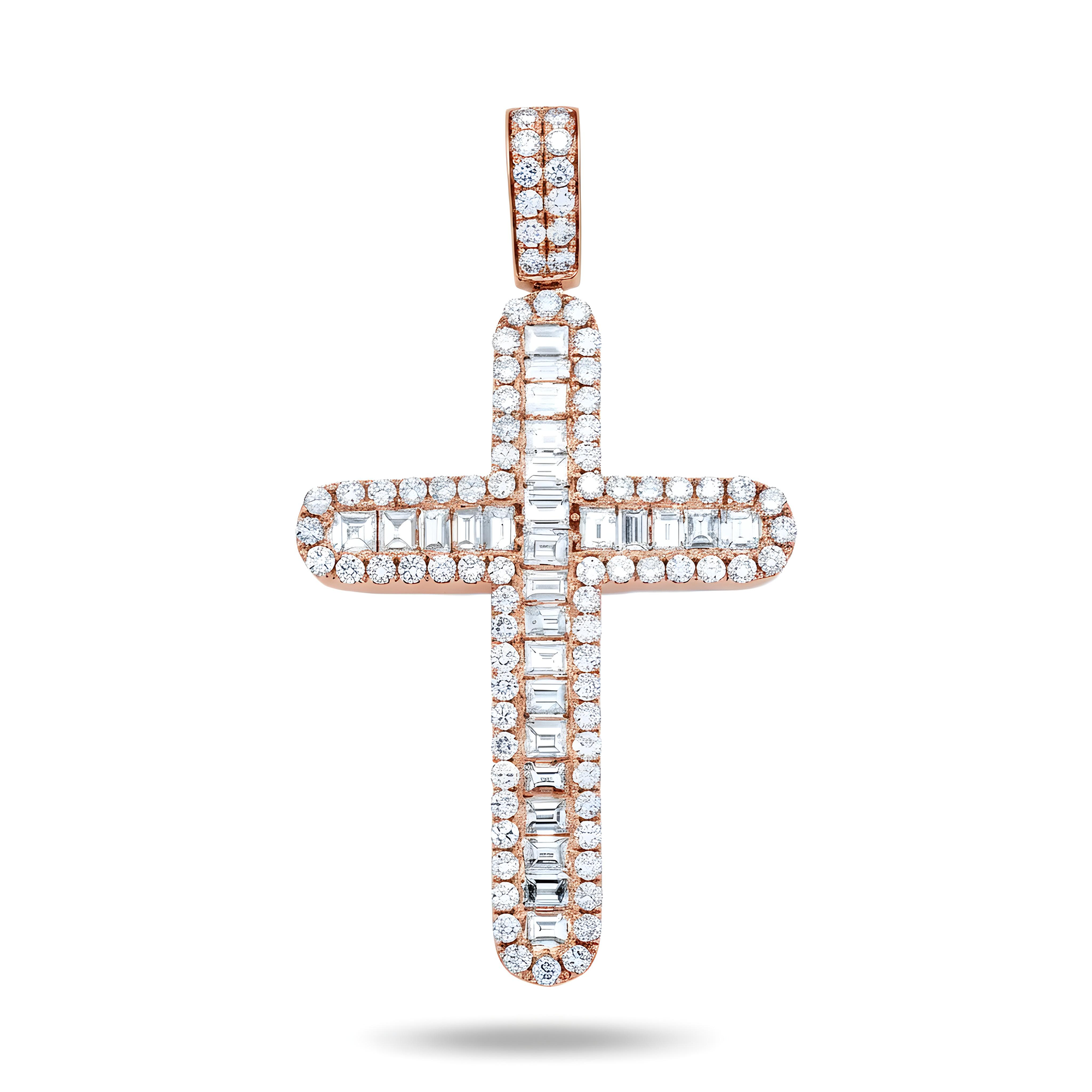 14K White Gold Emerald & Round Cut Diamond Cross Pendant 15.90ct