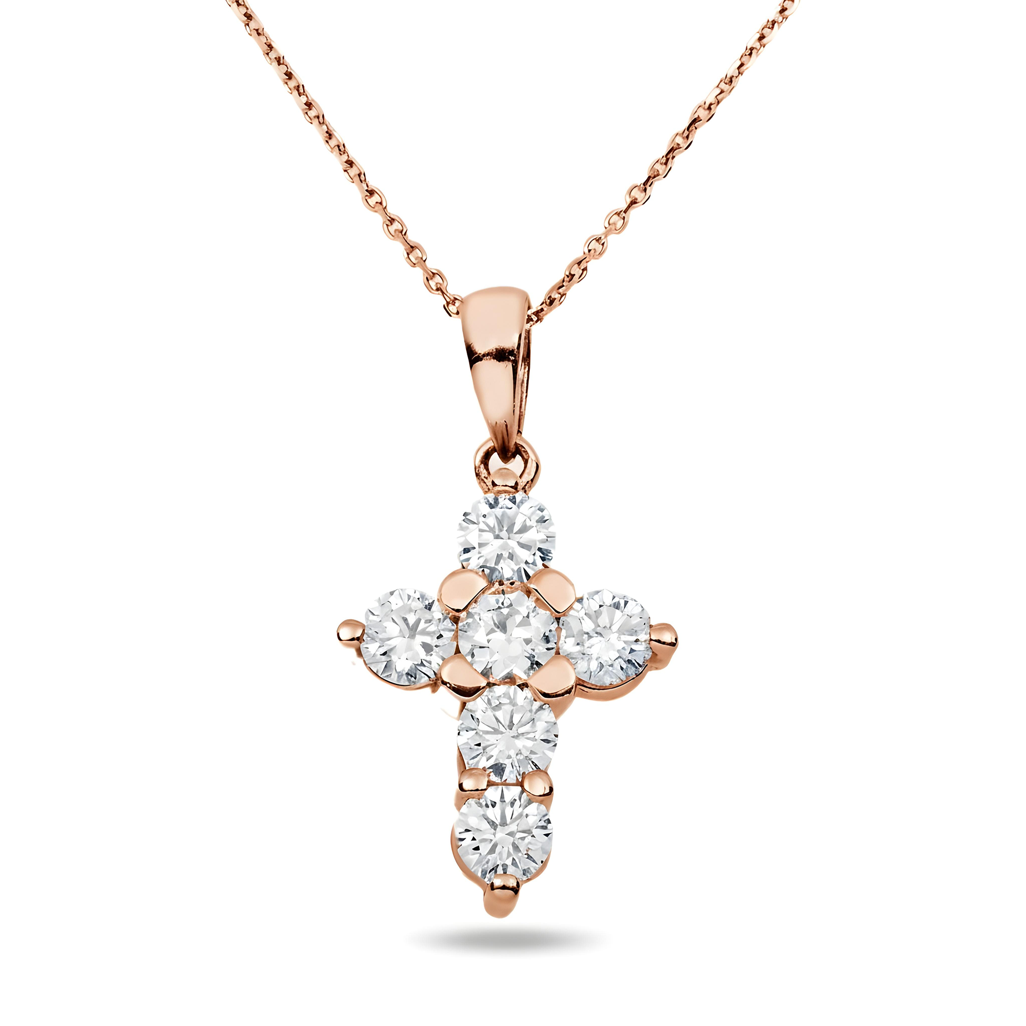14K White Gold Round Diamond Cross Pendant & Chain Necklace