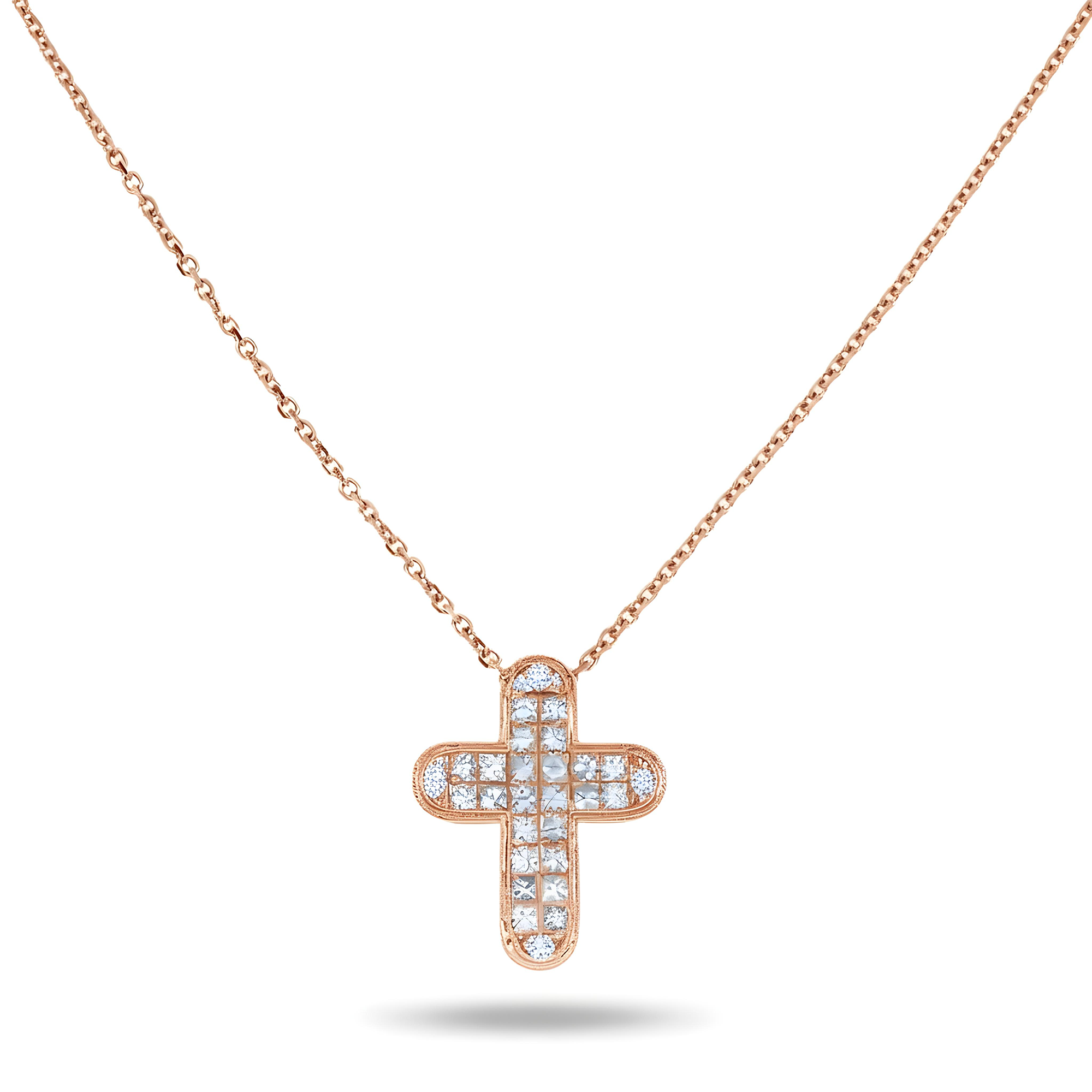 18K White Gold Princess Cut Diamond Cross Pendant & Chain Necklace 1.90ct