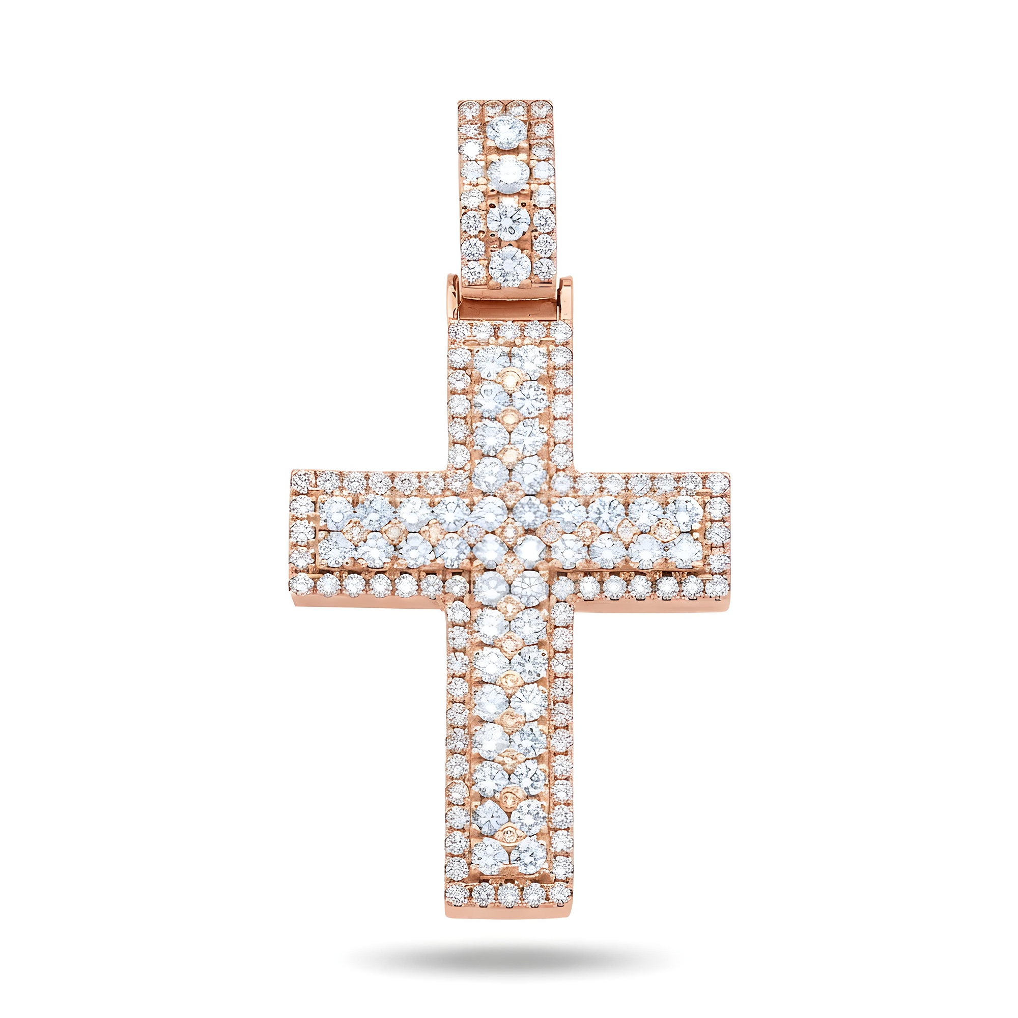 14K White Gold Bilevel Round Diamond Cross Pendant 6.70ct