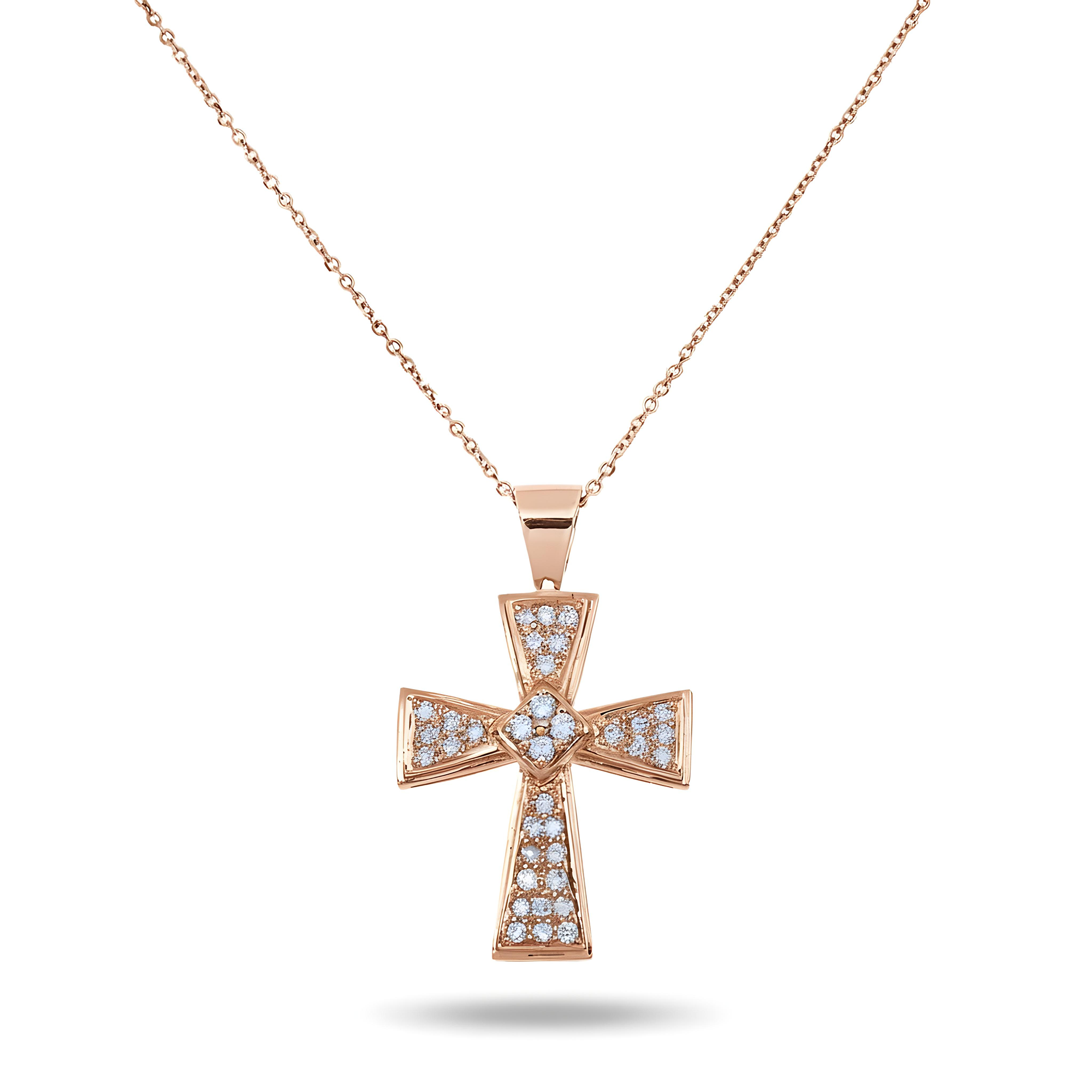 14K White Gold Round Diamond Cross Pendant & Chain Necklace 0.46ct