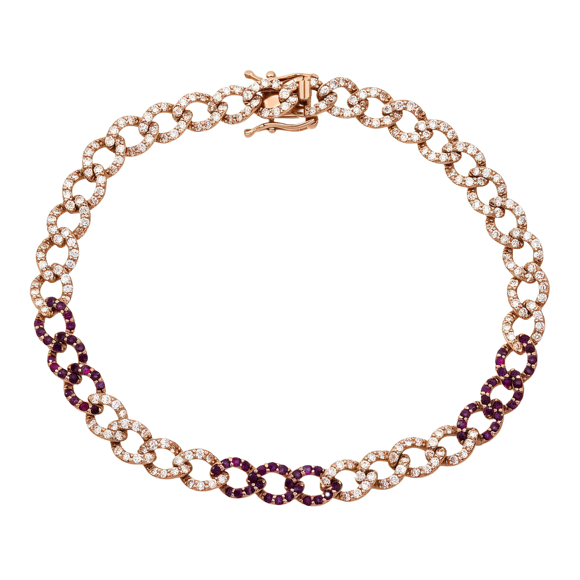 14K White Gold 6mm Diamond & Ruby Cuban Link Bracelet