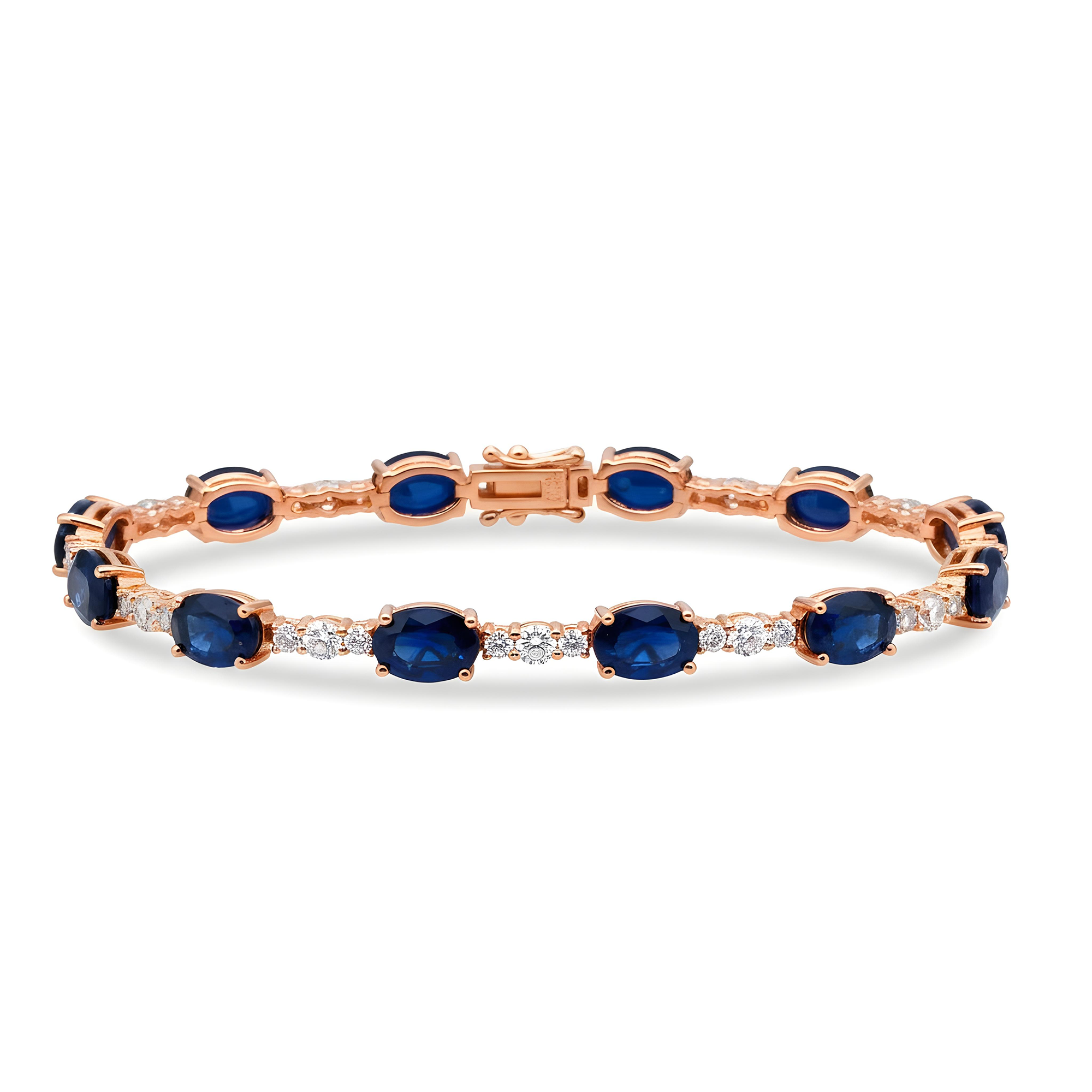 White Gold Oval Cut Sapphire & Round Cut Diamond Bracelet 14.75ctw