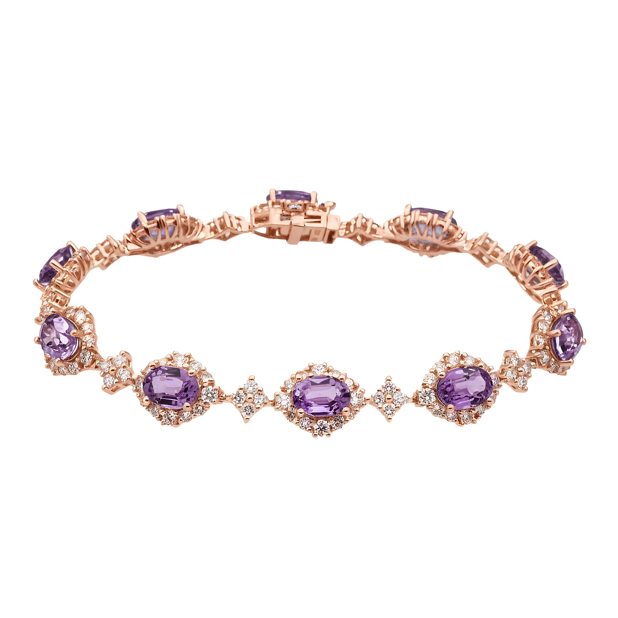 White Gold Oval Cut Amethyst & Round Diamond Bracelet 14.61ct