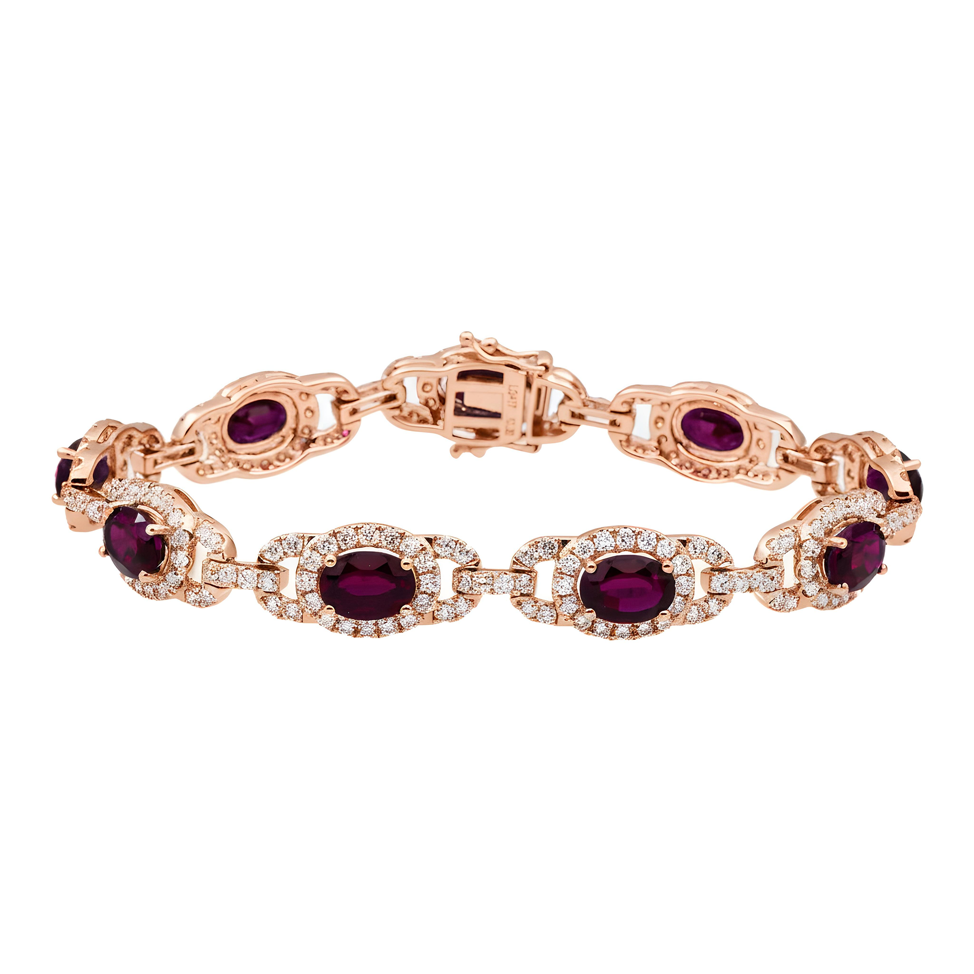 White Gold Oval Cut Ruby & Round Diamond Bracelet 13.96ct