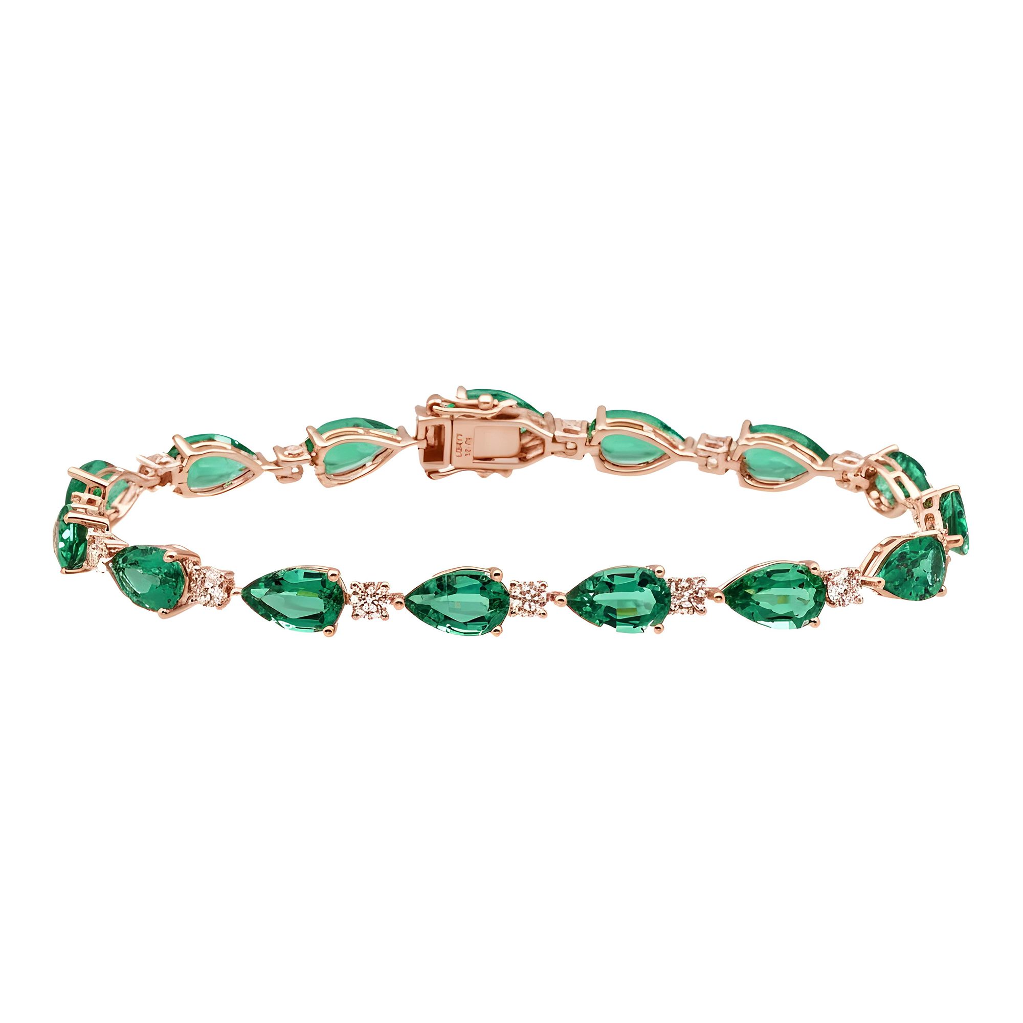 White Gold Pear Cut Emerald & Round Diamond Bracelet 14.0ct