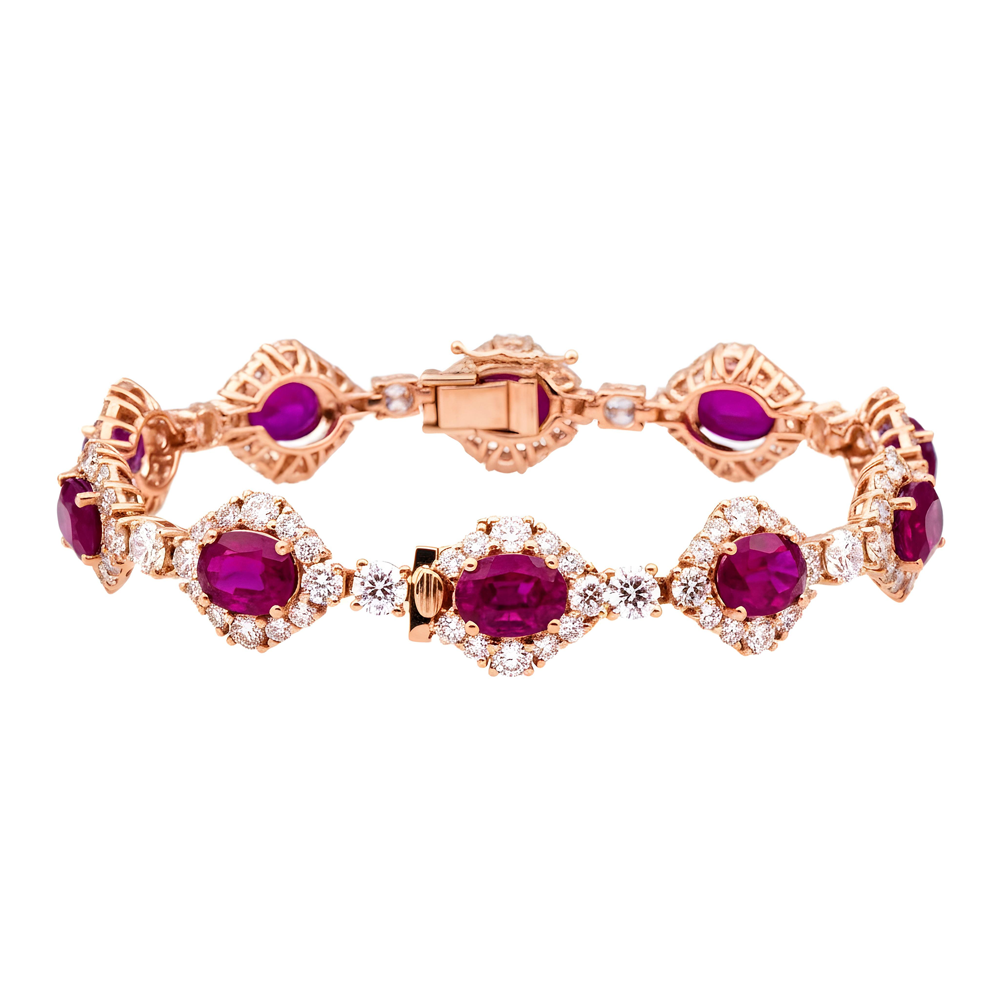 White Gold Oval Cut Ruby & Round Diamond Bracelet 26.43ct