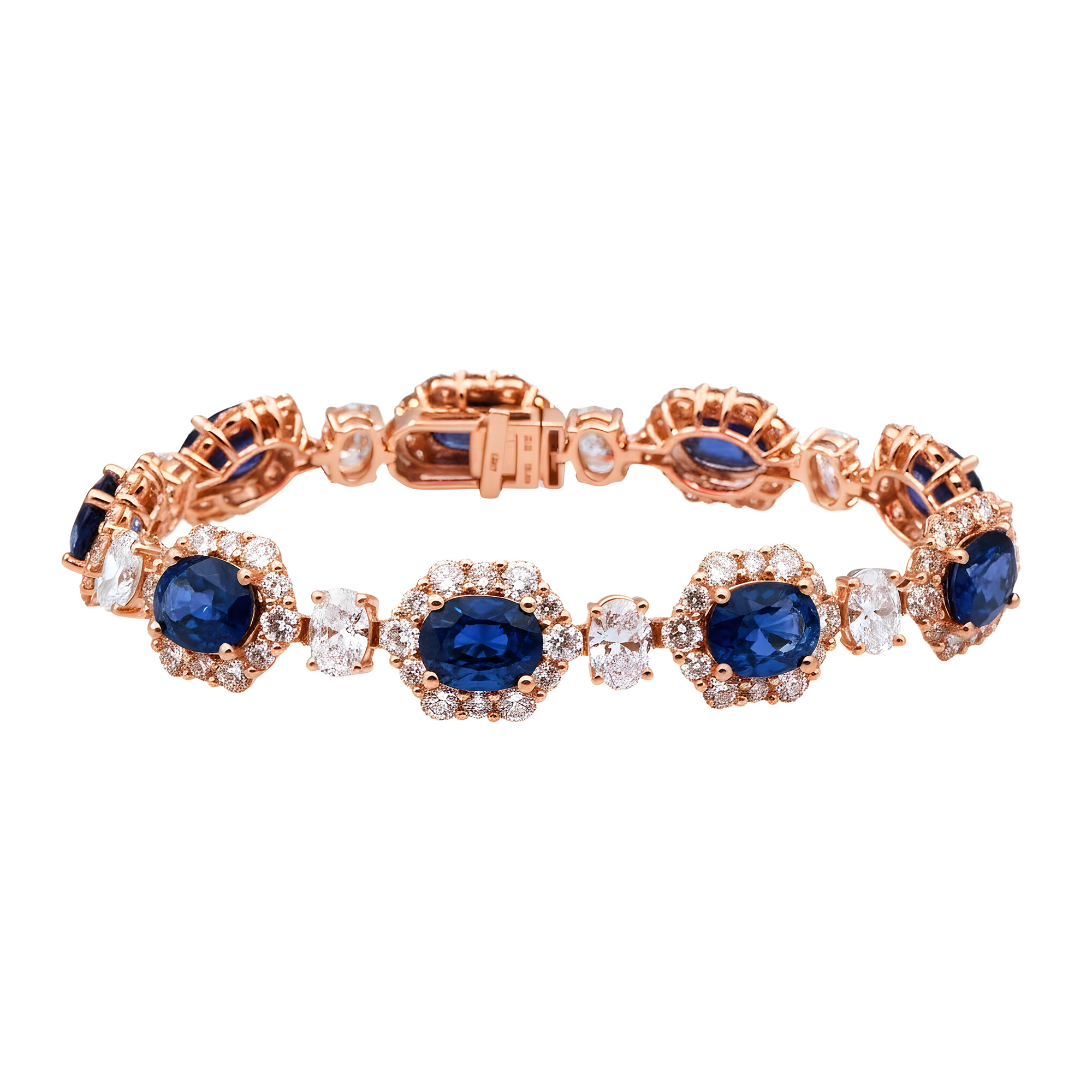 White Gold Oval Cut Sapphire & Diamond Bracelet 36.29ct