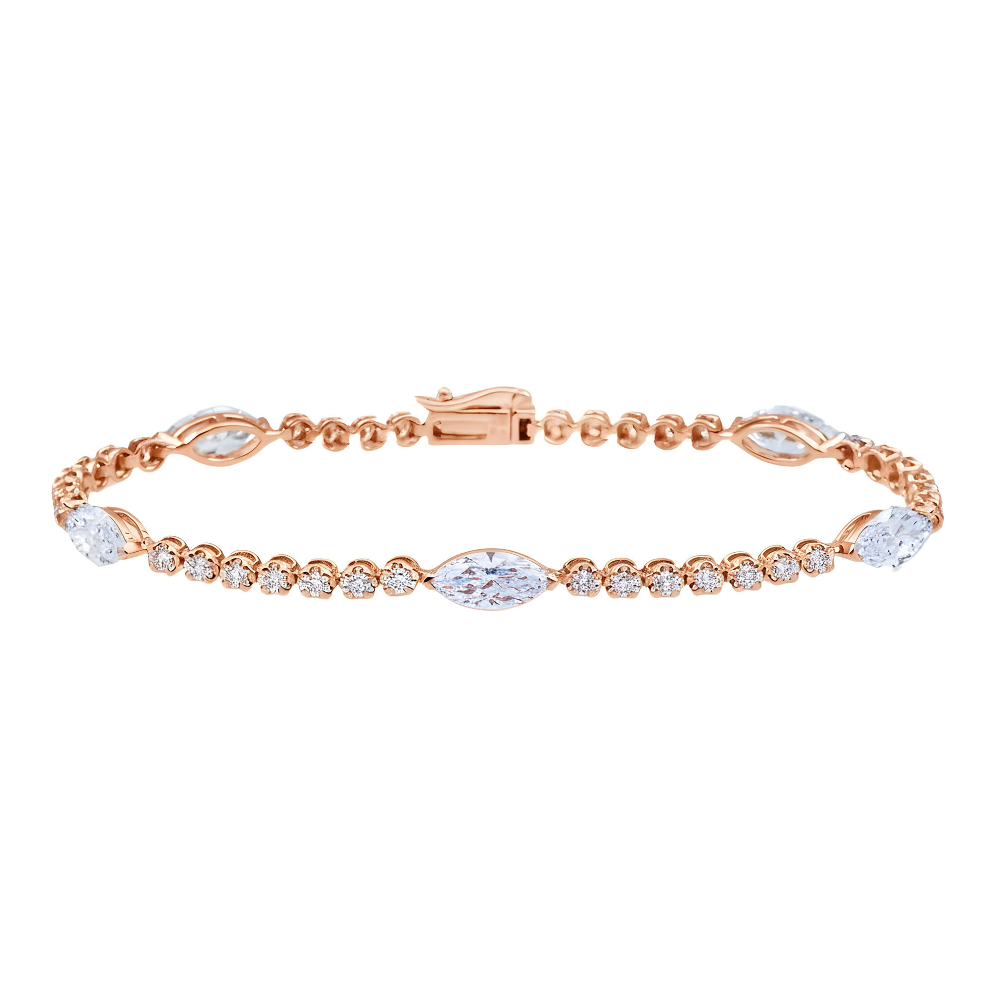 White Gold Marquise & Round Diamond Tennis Bracelet 3.72ct
