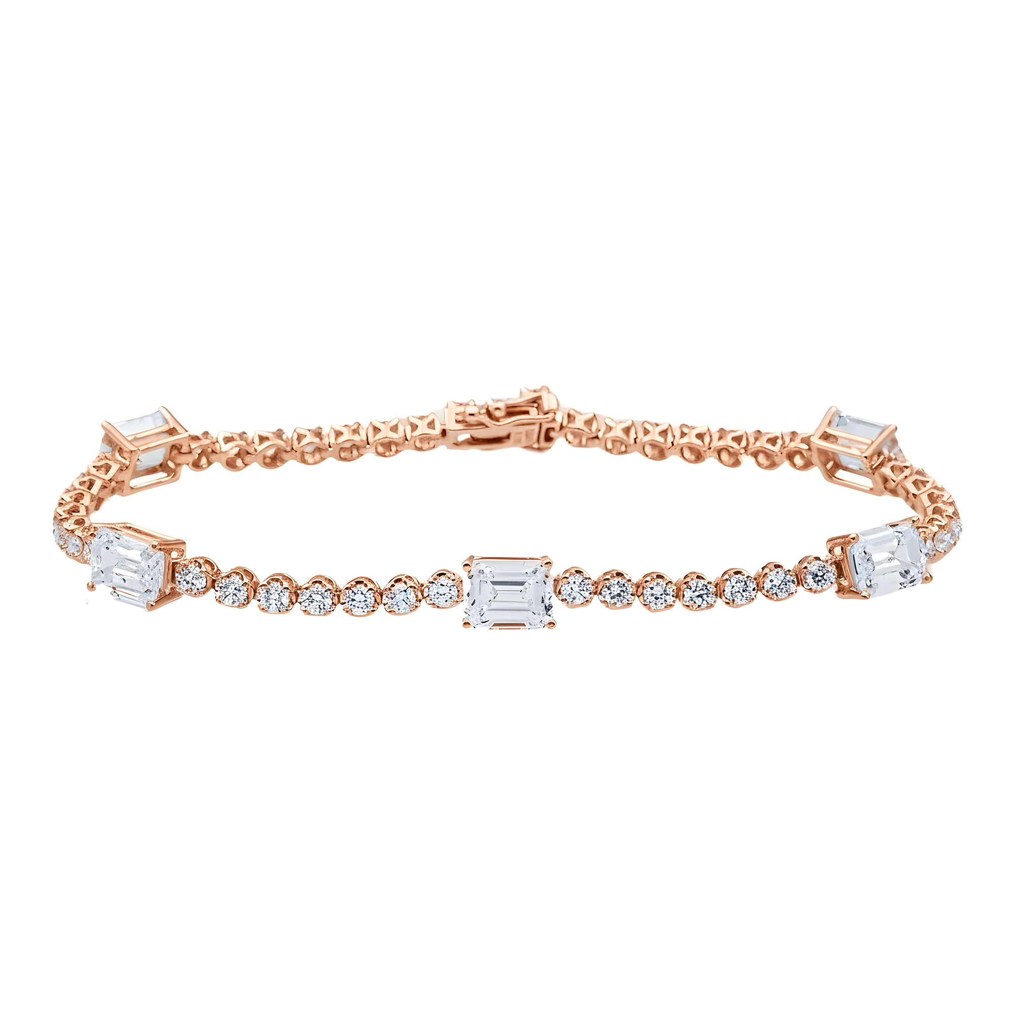 White Gold Emerald & Round Diamond Tennis Bracelet 6.81ct