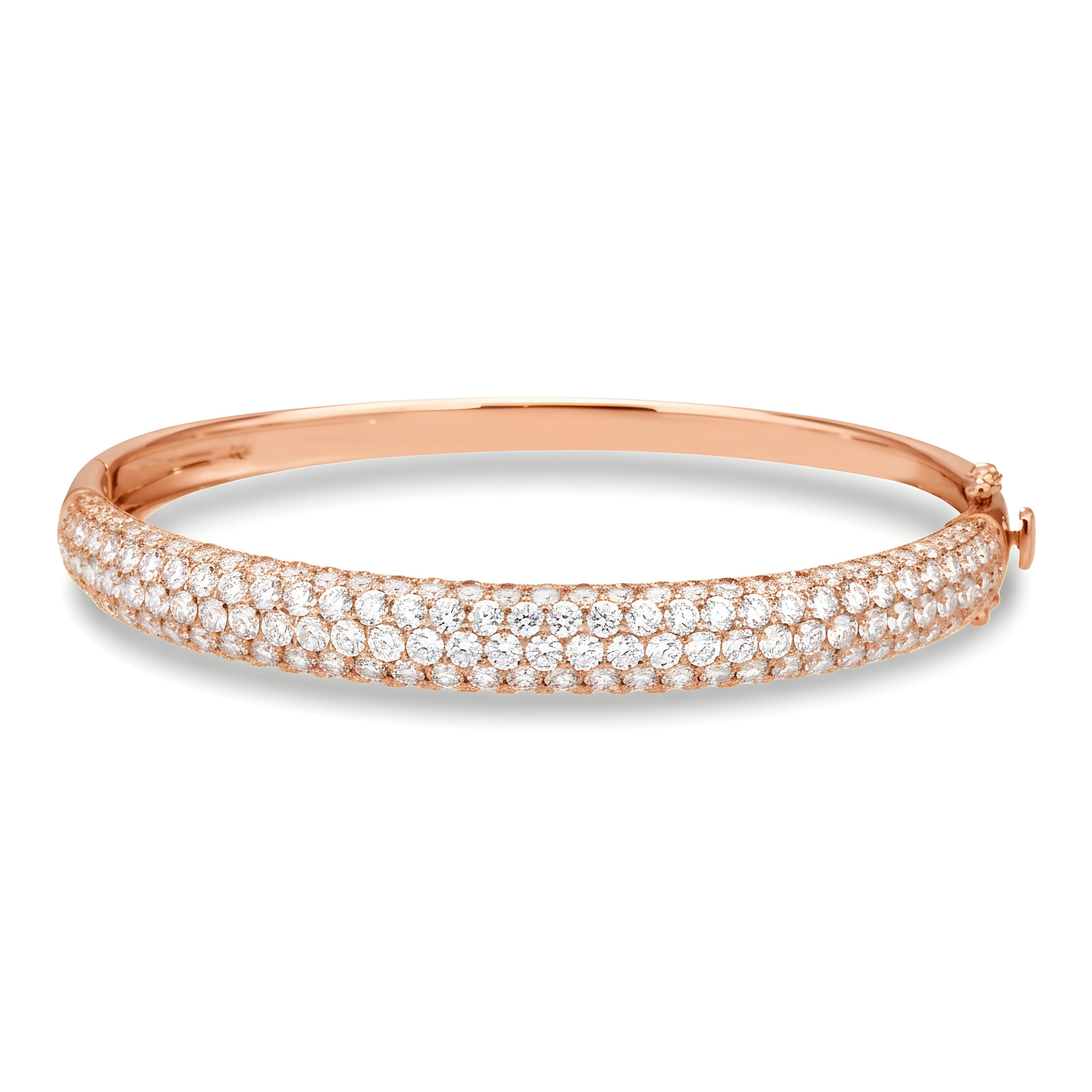 White Gold 5 Row Pave Set Round Diamond Bangle Bracelet 6.62ct