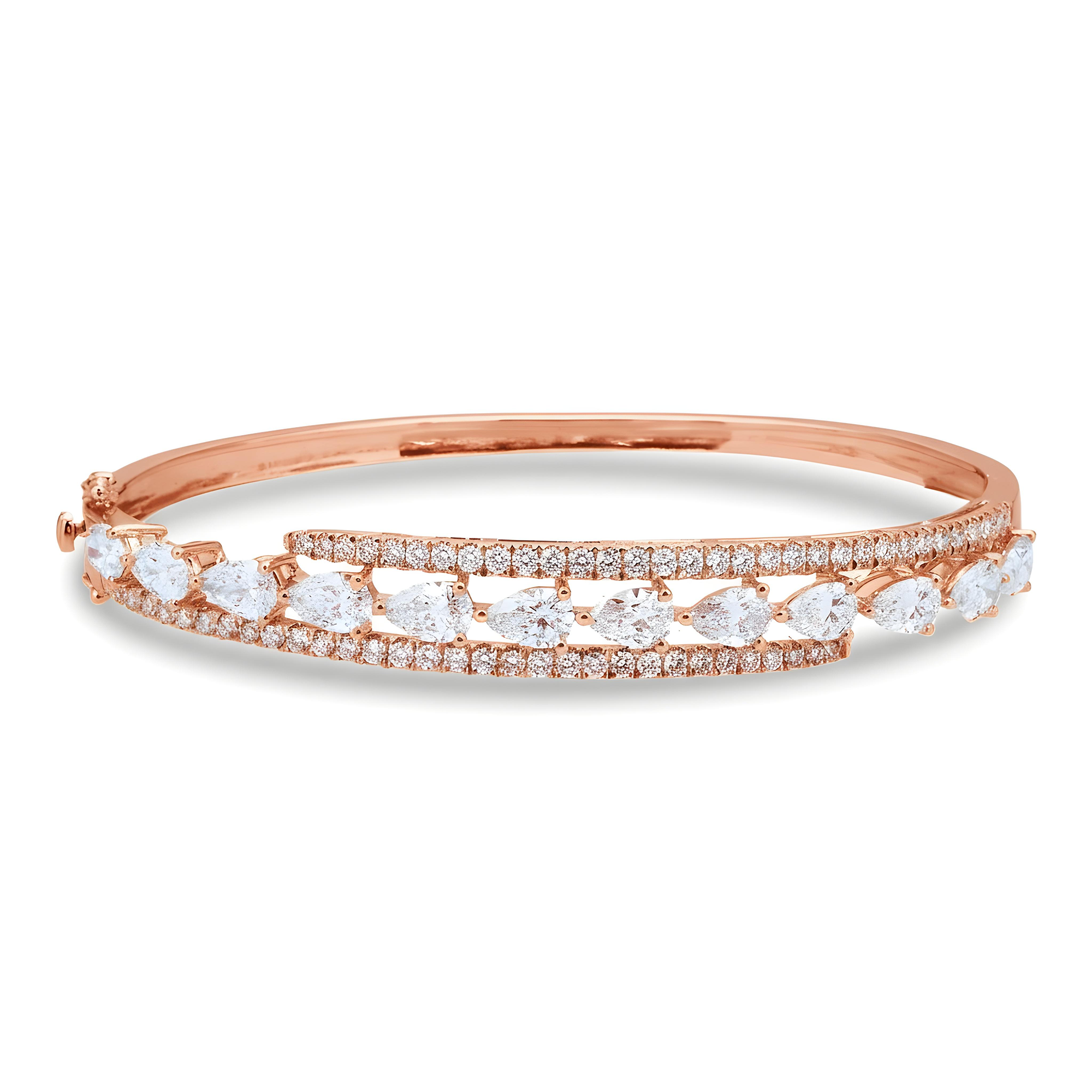 White Gold Round & Pear Cut Diamond Bangle Bracelet 4.78ct