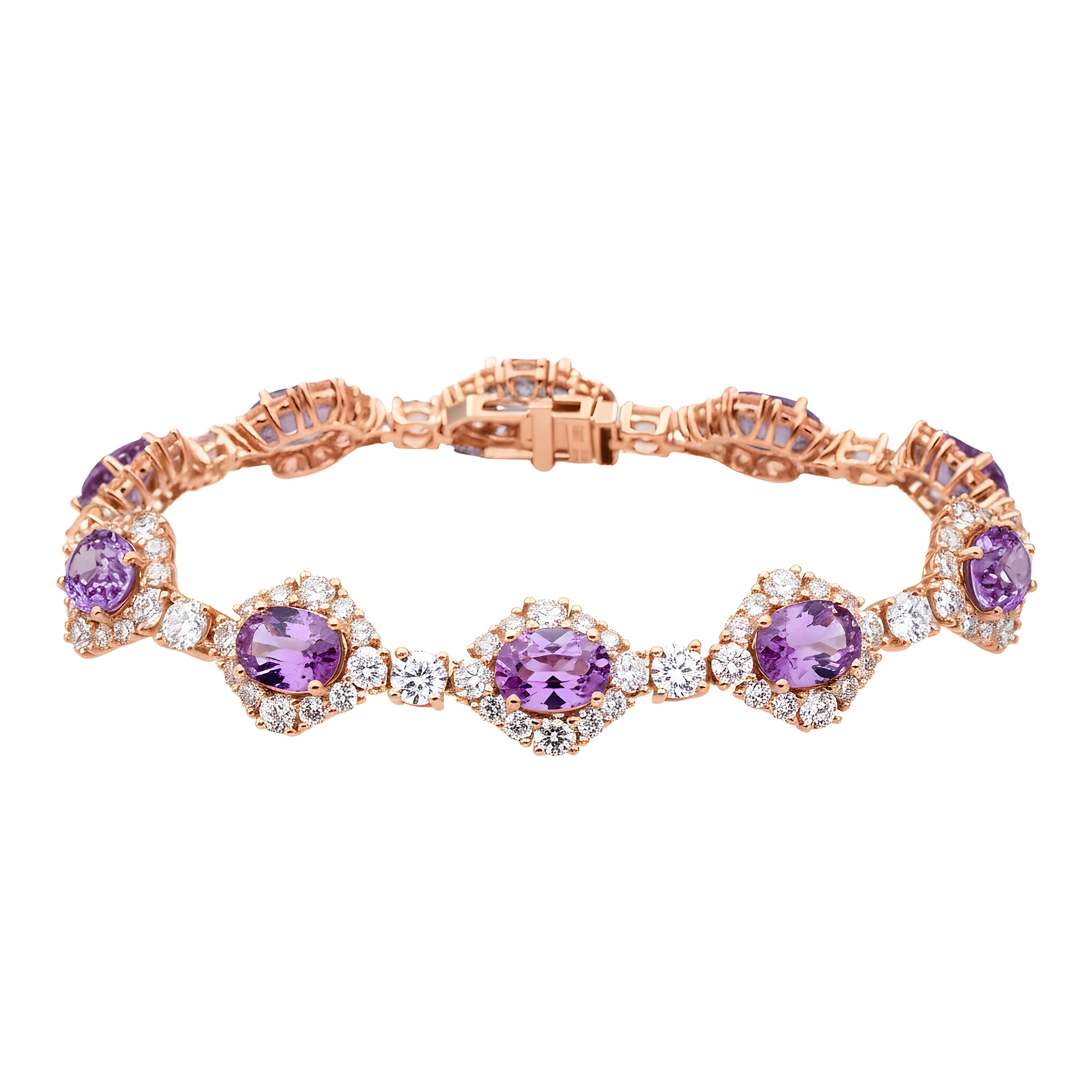 White Gold Oval Cut Amethyst & Round Diamond Bracelet 27.42ct