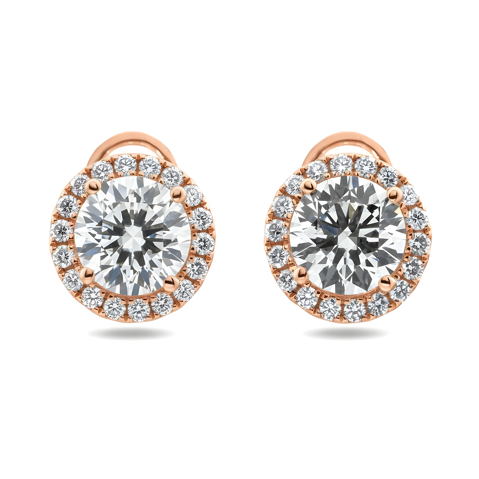 IGI 18K White Gold Round Diamond Earrings w/ Halo 2.47ctw