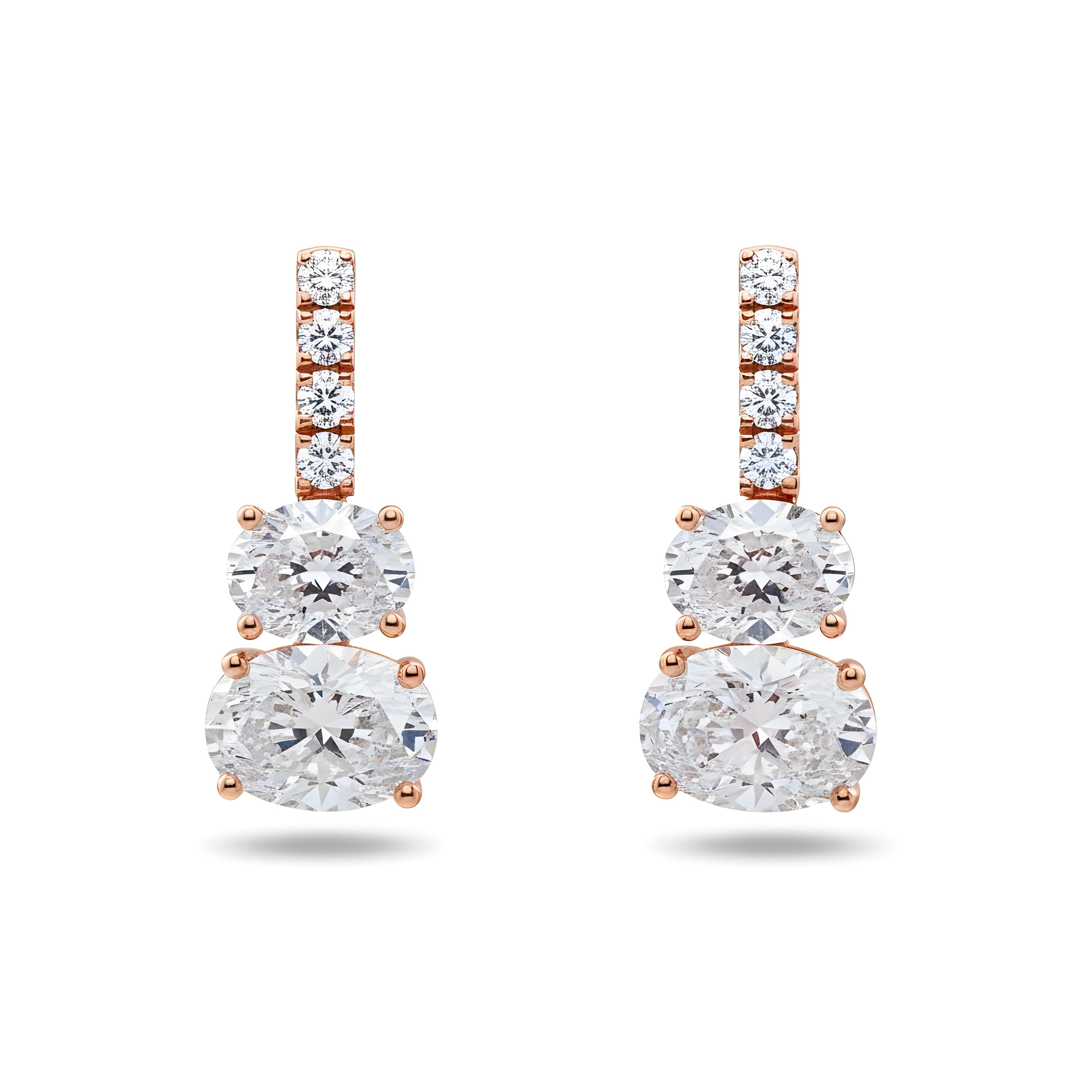 White Gold Round & Oval Cut Diamond Drop Earrings 4.95ctw