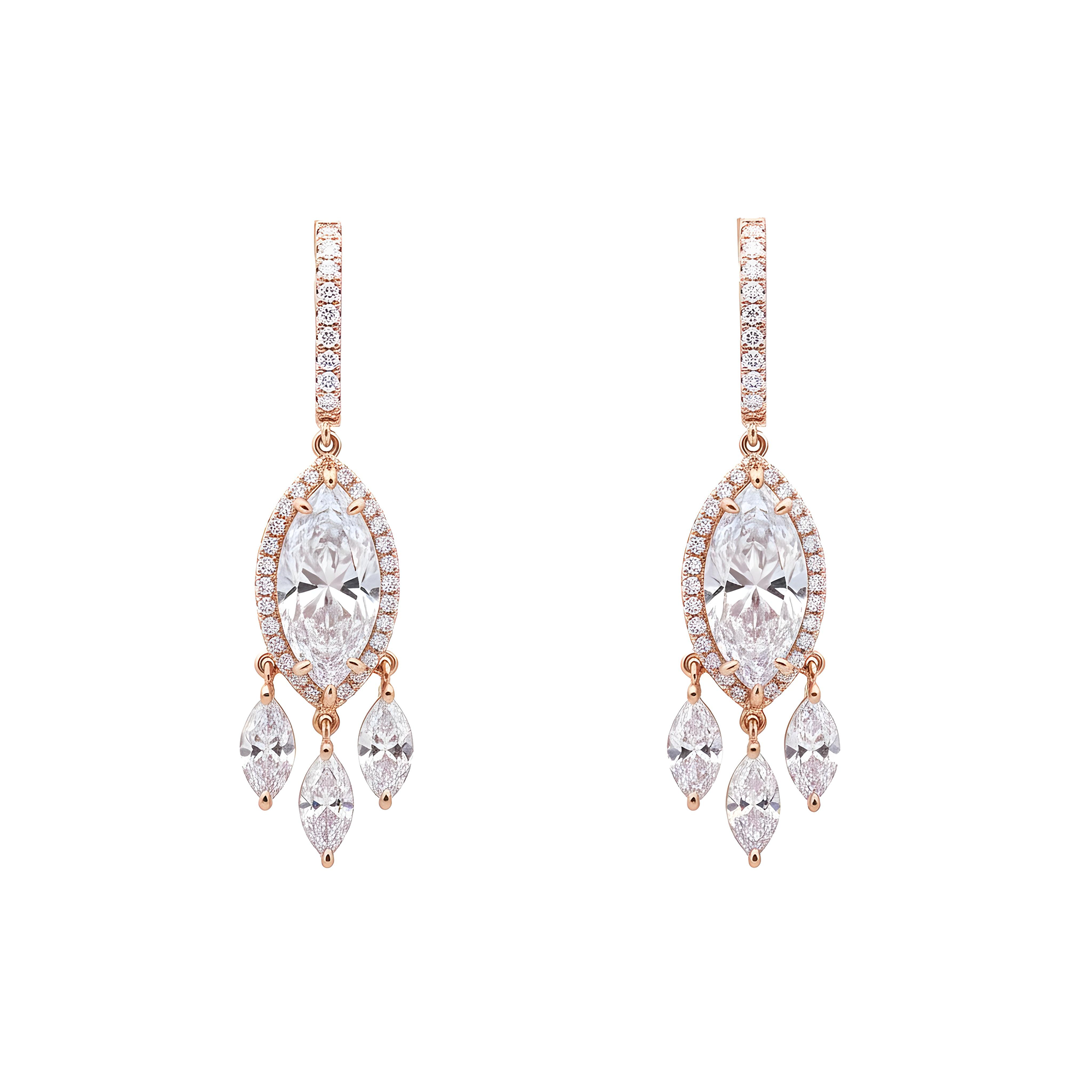IGI 18K White Gold Round & Marquise Cut Diamond Drop Earrings 9.90ctw