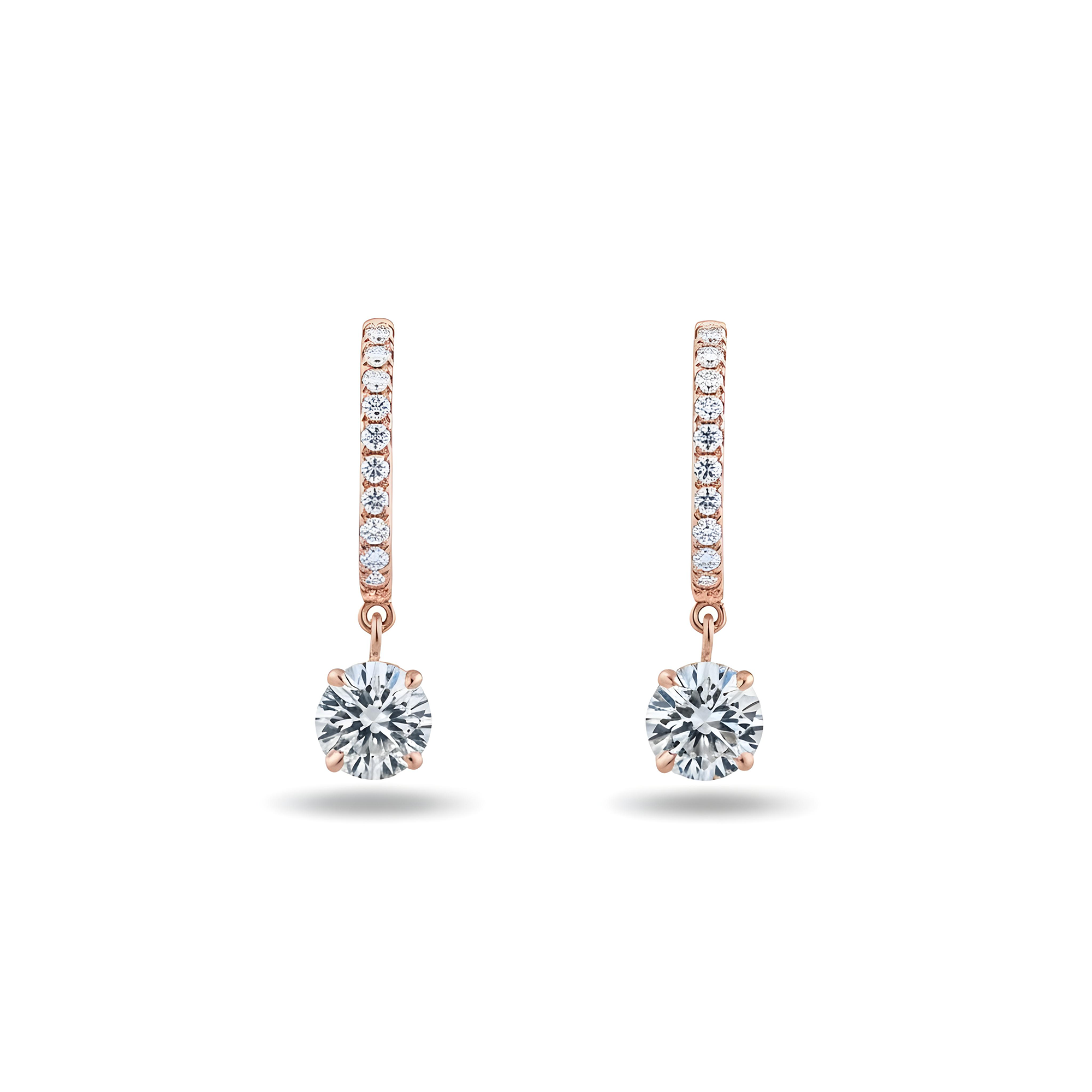White Gold Round Diamond Drop Earrings 1.58ctw