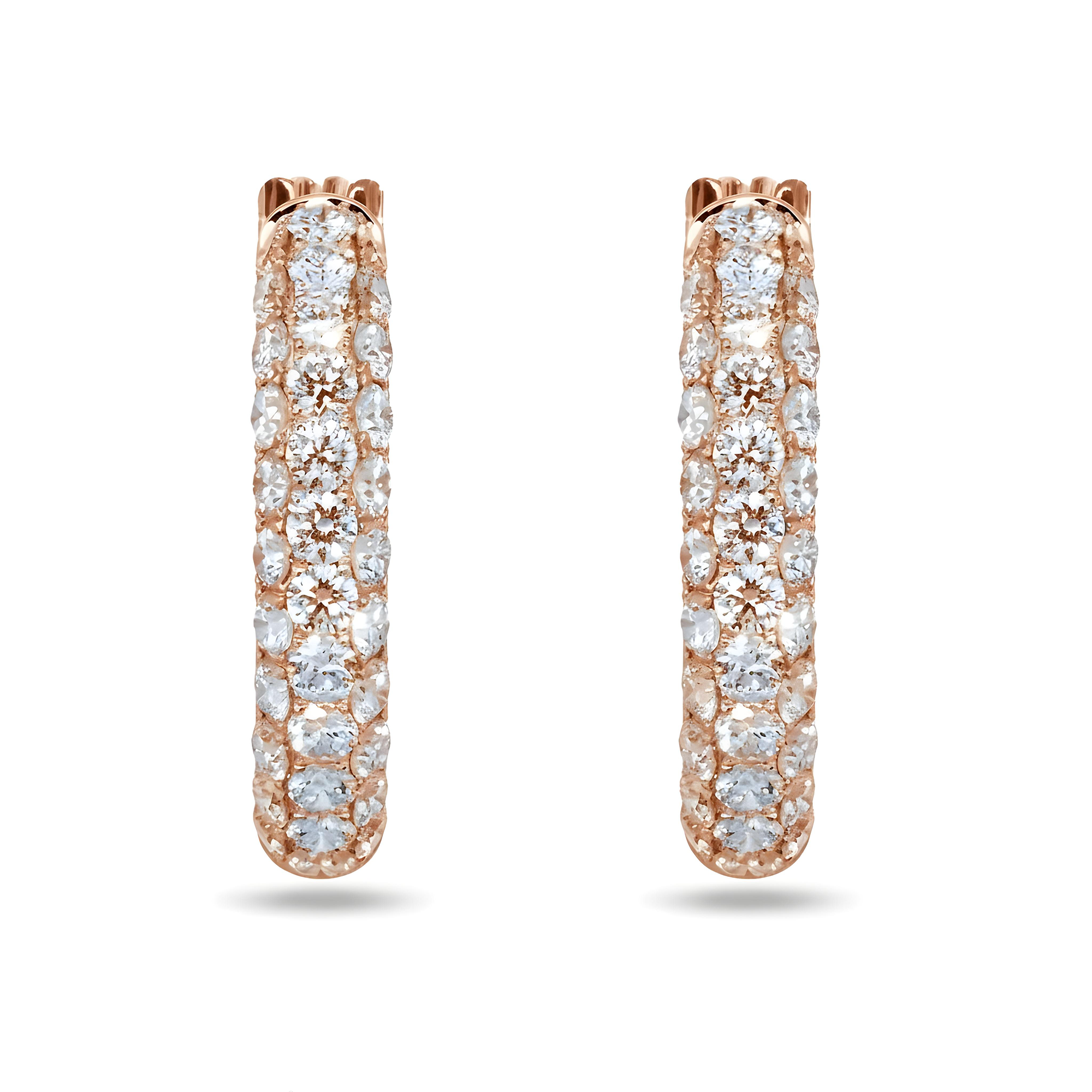 White Gold Round Cut Triple Row Diamond Hoop Earrings 5.95ctw