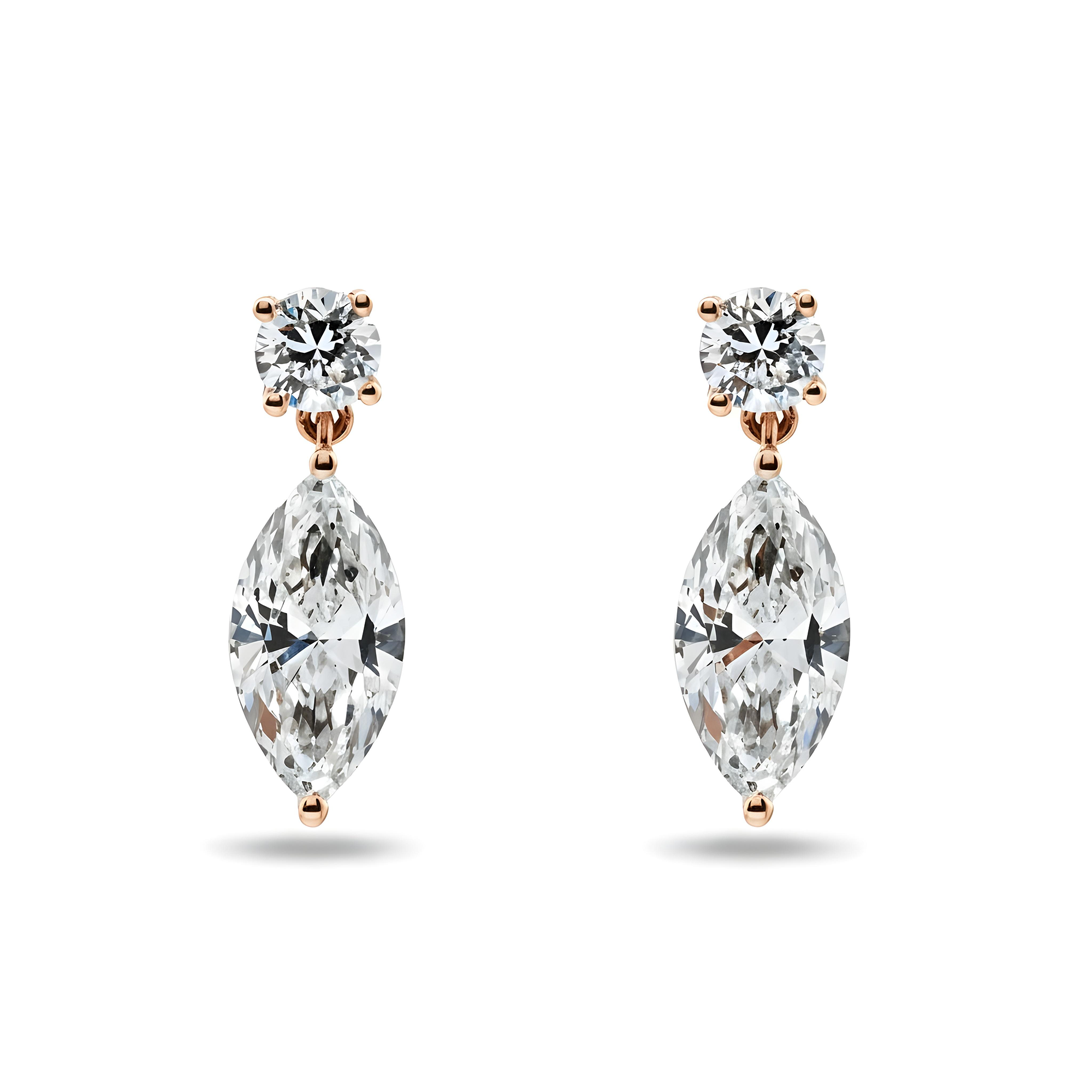 White Gold Round & Marquise Diamond Short Drop Earrings 2.07ctw