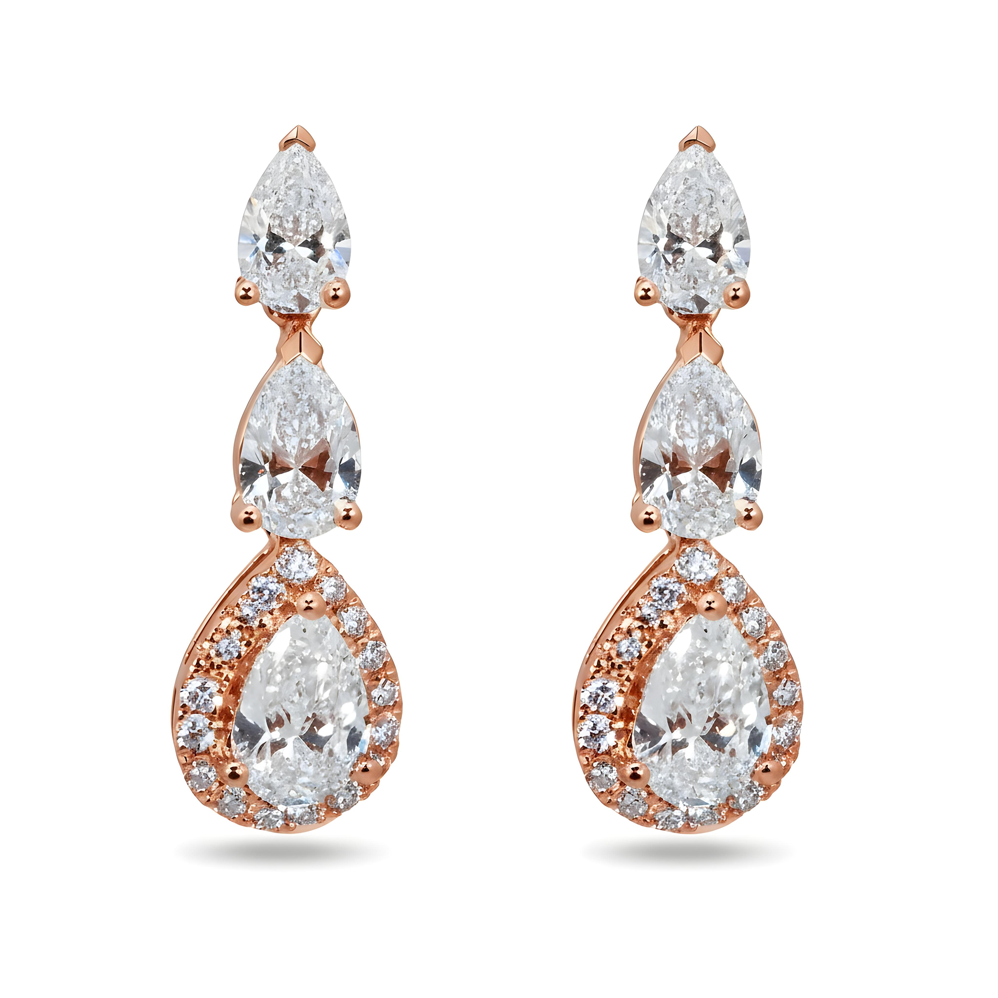 White Gold Pear Cut Diamond Triple Tier Drop Earrings 2.74ctw
